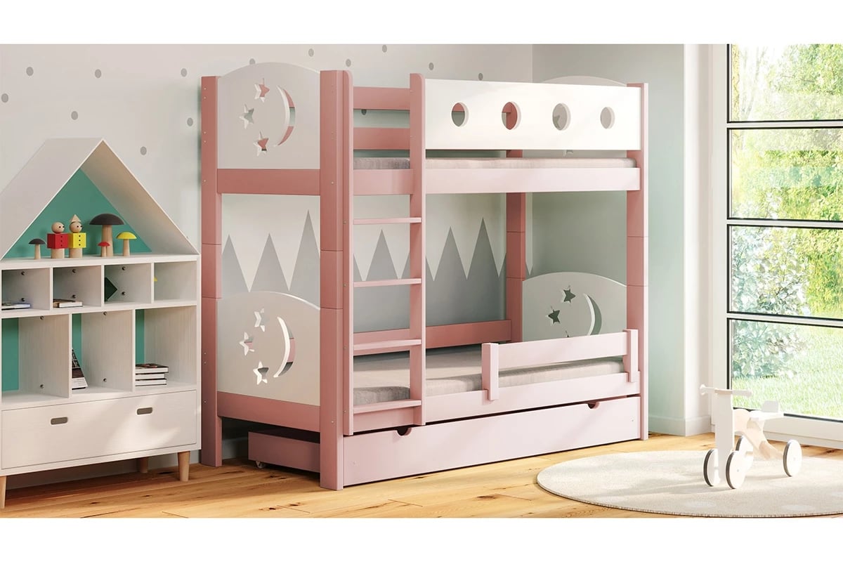 Patrová postel Marcelina - s motivem hvězd rozowe postel patrová