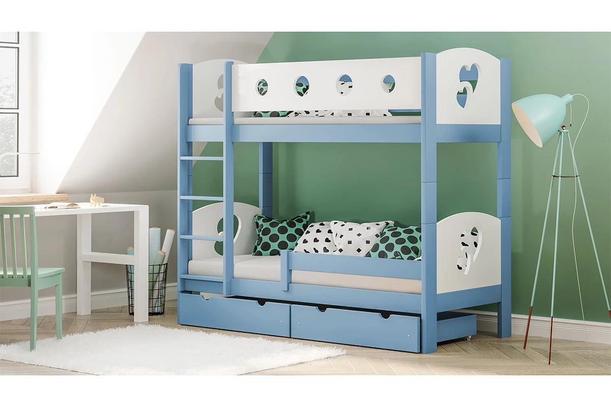 Patrová postel Marcelina - s motivem srdcí Modré postel patrová