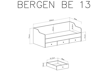 Postel Bergen 13 - 90x200 cm se zásuvkami - bílá Mládežnická postel 90x200 Bergen 13