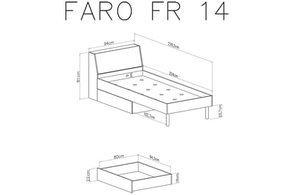 Postel Faro FR14 90x200 cm - bílý lux / dub artisan / šedá Mládežnická postel 90x200 Faro FR14 - Bílý lux / Dub artisan / šedý - schemat