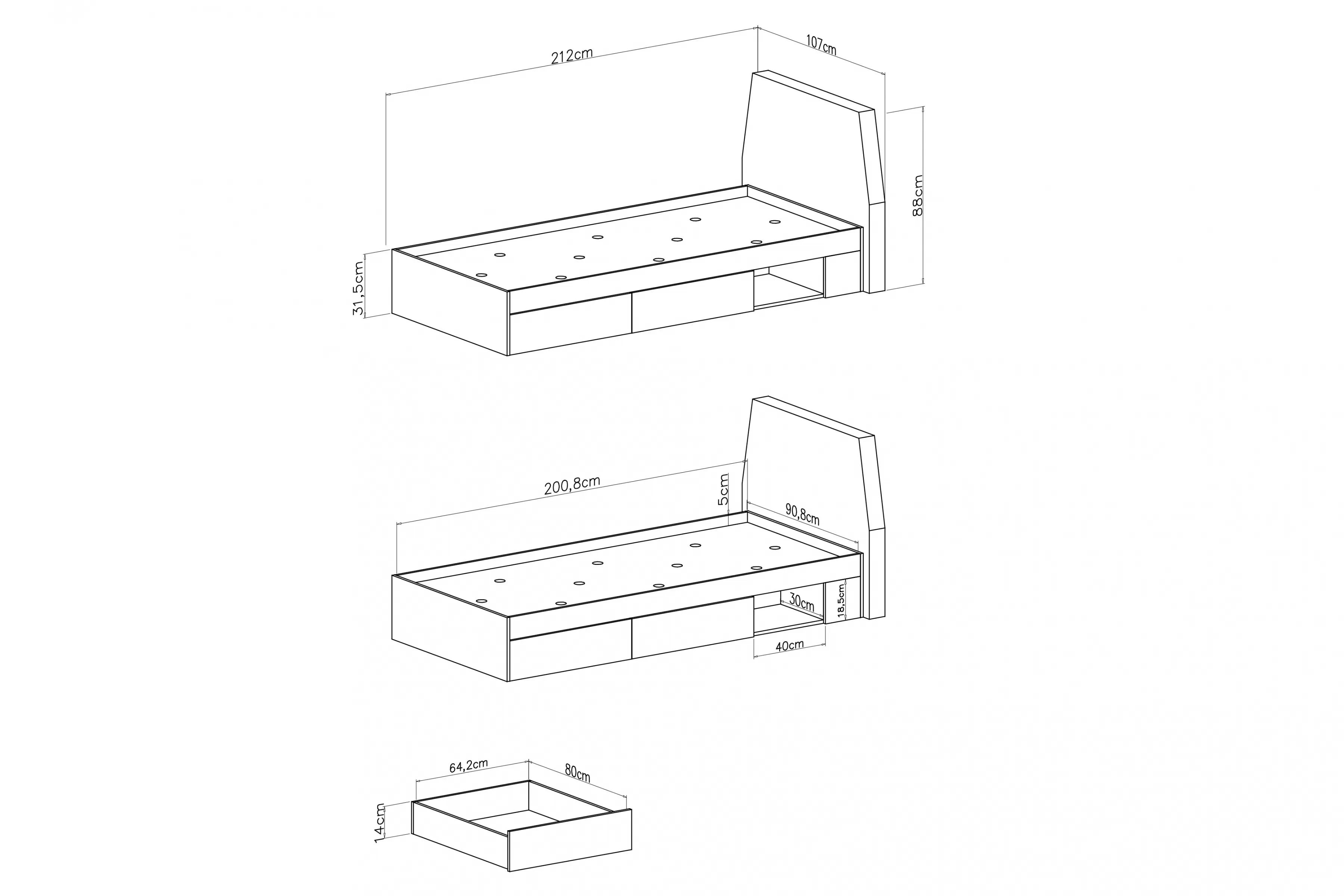 Detská posteľ Alessio 90x200 cm – dub olejovaný Posteľ mlodziezowe Alessio 12 - 90x200 cm - Béžová Pieskový / Dub olejowany