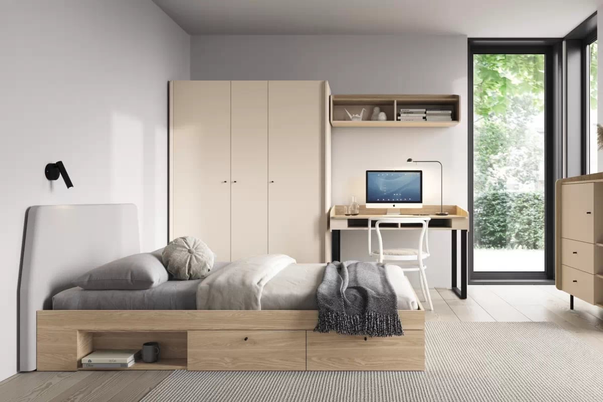 Detská posteľ Alessio 90x200 cm – dub olejovaný Posteľ mlodziezowe Alessio 12 - 90x200 cm - Béžová Pieskový / Dub olejowany