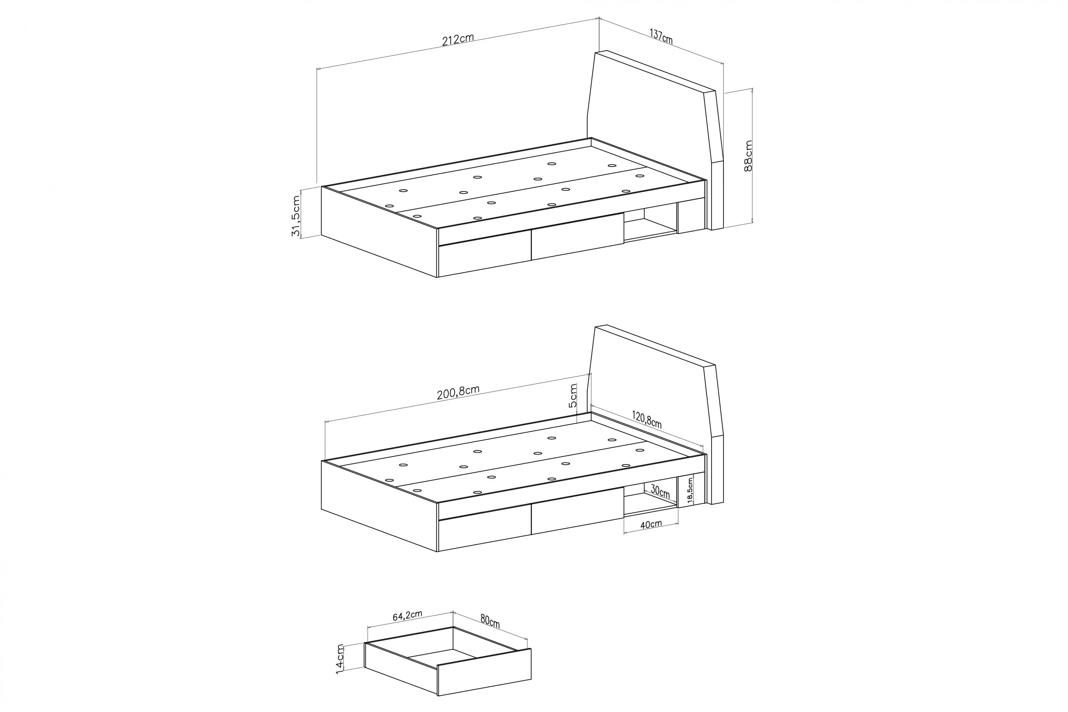 Postel mlodziezowe Alessio 120x200 cm - dub baltic dune Postel mlodziezowe Alessio 13 - 120x200 cm - eukaliptus / dub olejowany