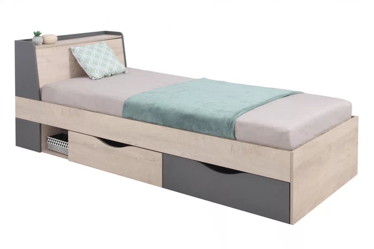 Detská posteľ Ciljo 90x200 cm s úl. priestorom - dub / antracytová Posteľ mlodziezowe Delta DL14 L/P so zásuvkami 90x200 - Dub / Antracytová