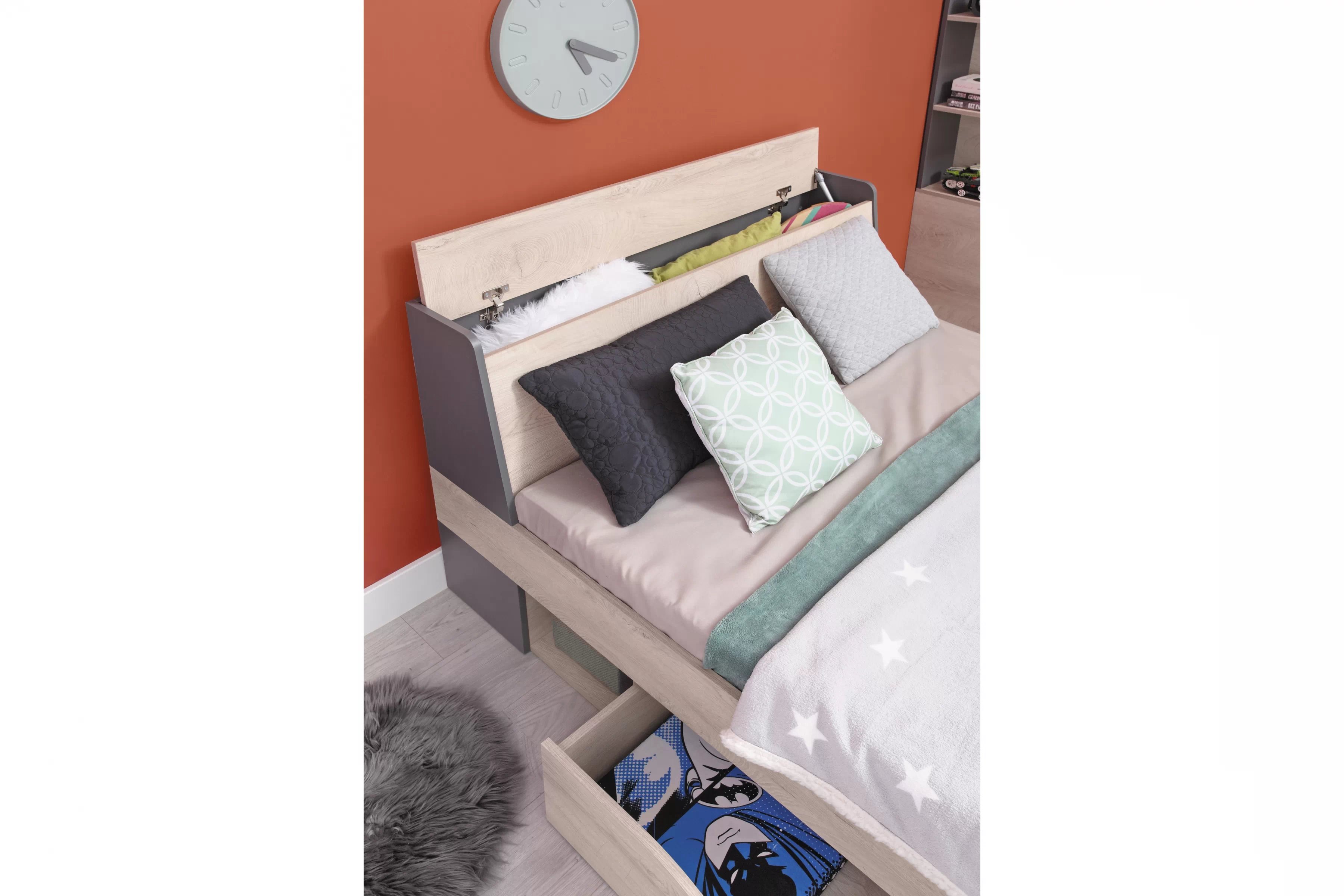 Detská posteľ Ciljo 90x200 cm s úl. priestorom - dub / antracytová Posteľ mlodziezowe Delta DL14 L/P so zásuvkami 90x200 - Dub / Antracytová