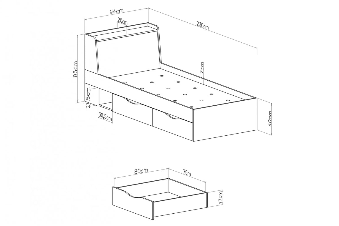 Studentská postel Ciljo 90x200 cm se zásuvkami - dub / antracit Postel mlodziezowe Delta DL14 L/P se zásuvkami 90x200 - dub / antracitová