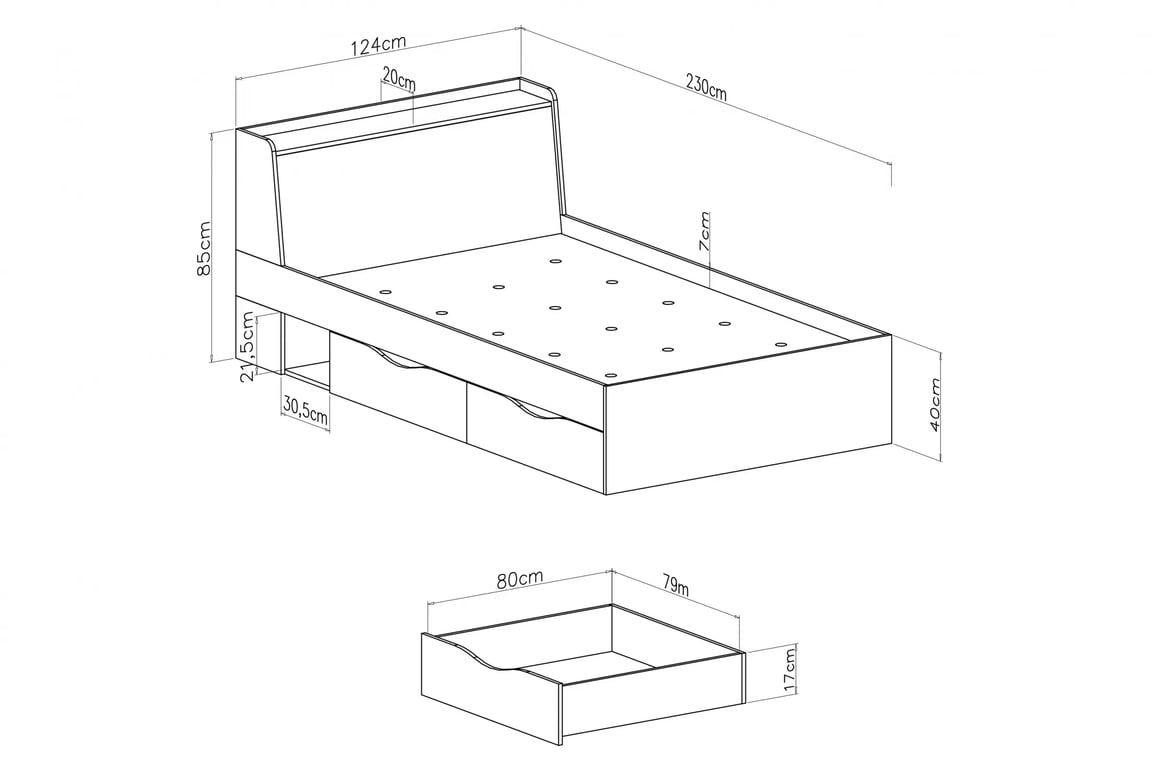 Studentská postel Ciljo 120x200 cm se zásuvkami - dub / antracit Postel mlodziezowe Delta DL15 L/P se zásuvkami 120x200 - dub / antracitová