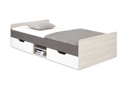 Detská posteľ Lumo 15 so zásuvkami - dub wilton biely / biely lux / antracitová - 90x200 cm
