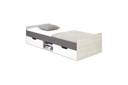 Detská posteľ Lumo 15 90x200 so zásuvkami a úložným priestorom - dub wilton biely / biely lux / antracit