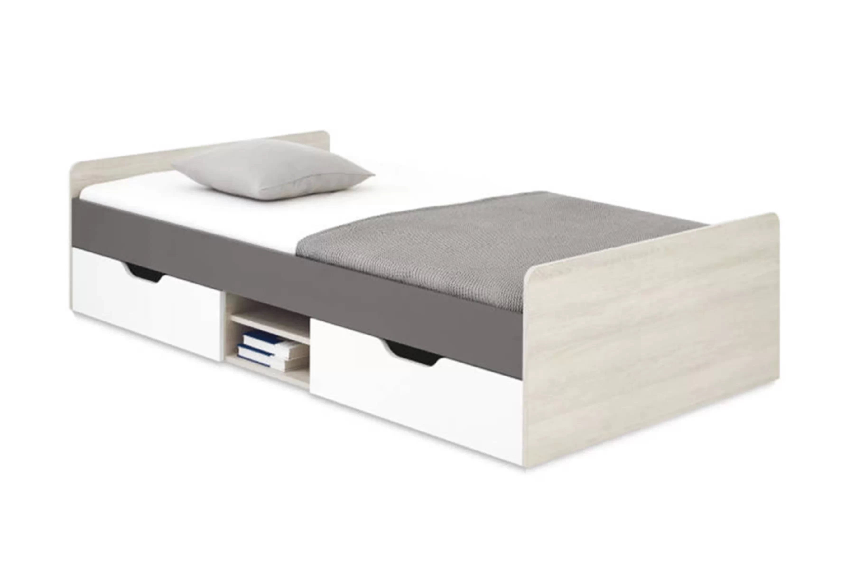 Detská posteľ Lumo 16 so zásuvkami - dub wilton biely / biely lux / antracitová - 120x200 cm Posteľ mlodziezowe Lumo 16 120x200 so zásuvkami a úložným priestorom - Dub wilton biela / biela lux / Antracytová