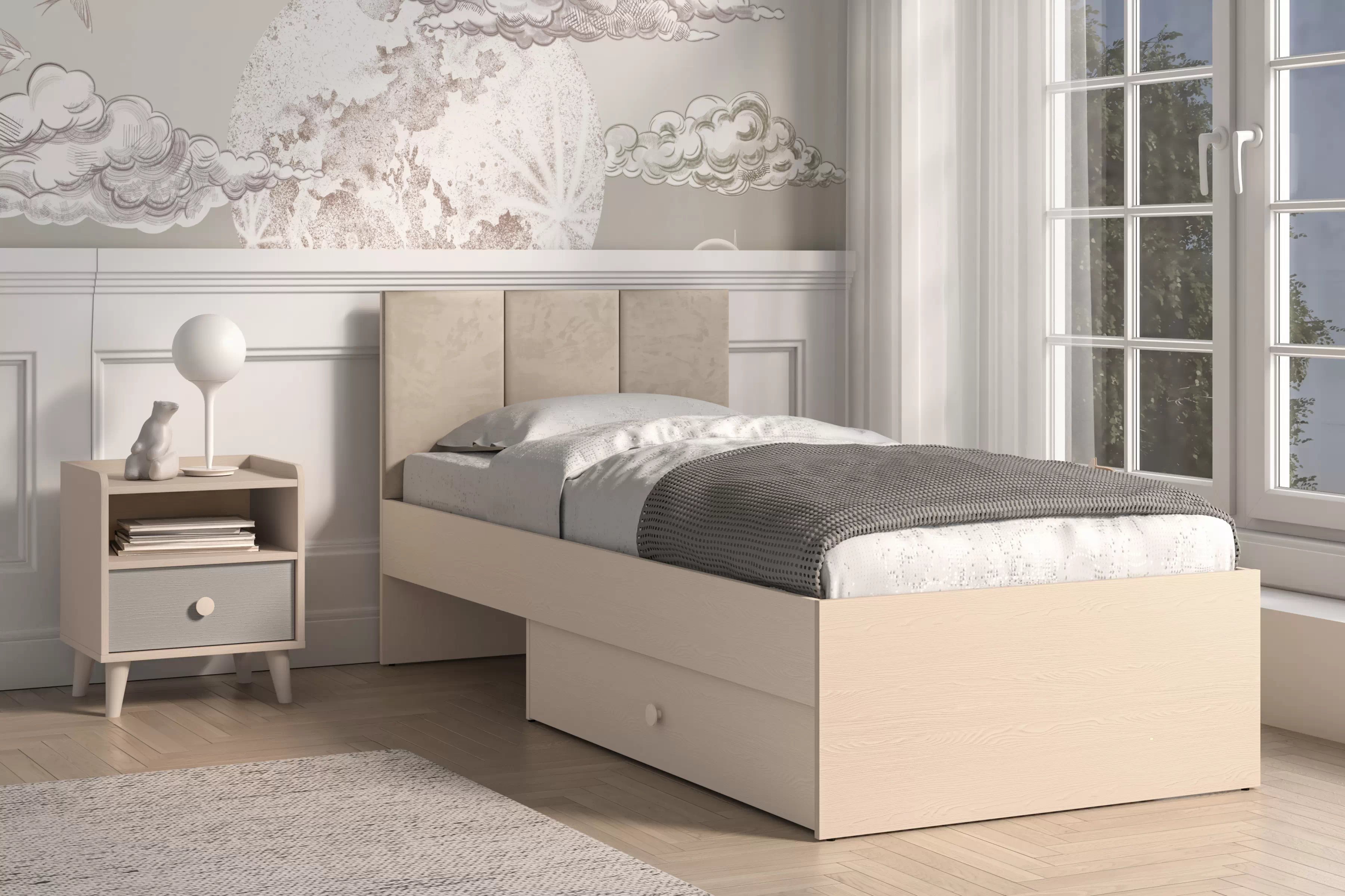 Detská posteľ Marla 90x200 cm - béžový velúr Nice 2 / púštny piesok Posteľ mlodziezowe Marla 90x200 cm - béžový velúr Nice 2 / piasek pustyni