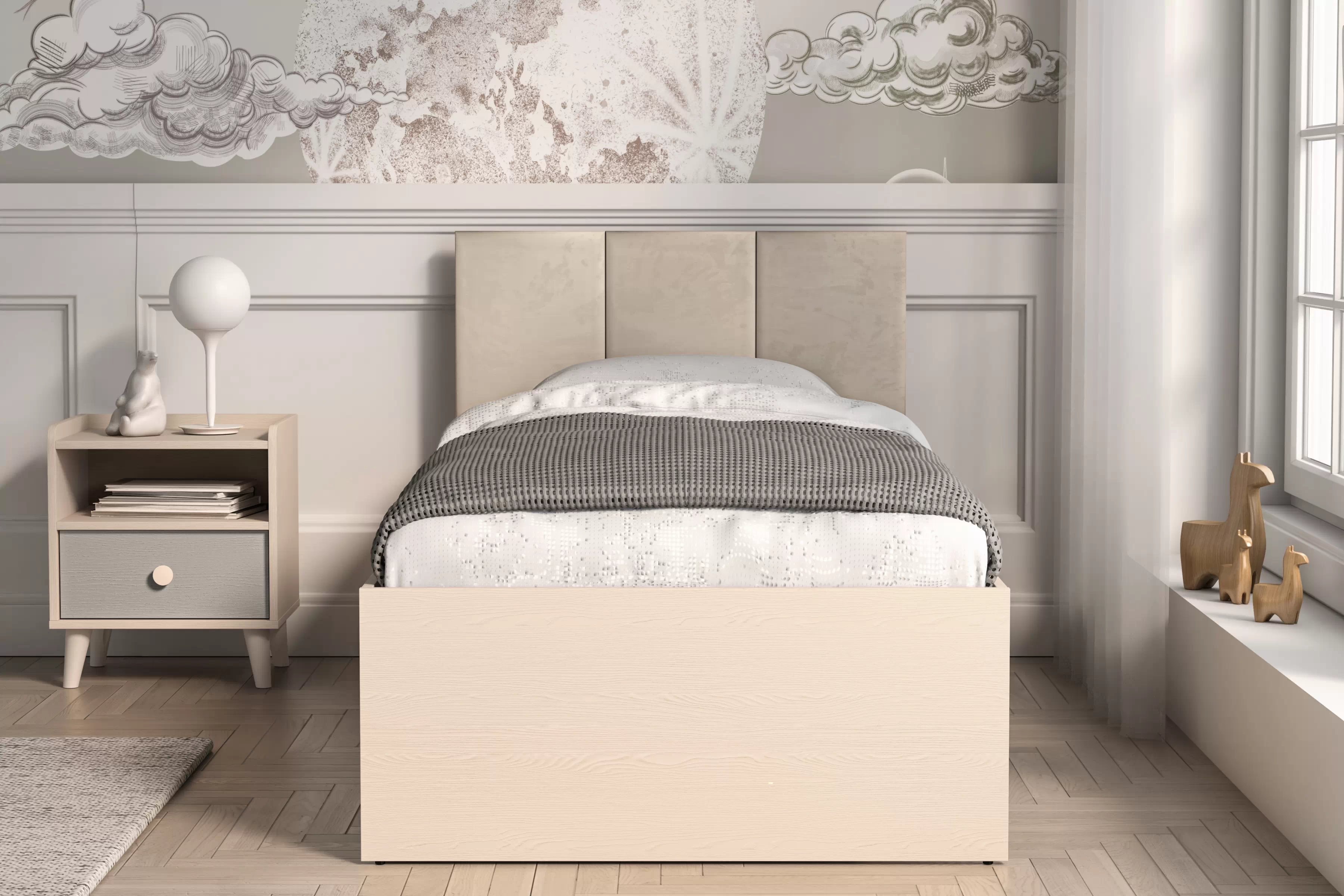 Detská posteľ Marla 90x200 cm - béžový velúr Nice 2 / púštny piesok Posteľ mlodziezowe Marla 90x200 cm - béžový velúr Nice 2 / piasek pustyni