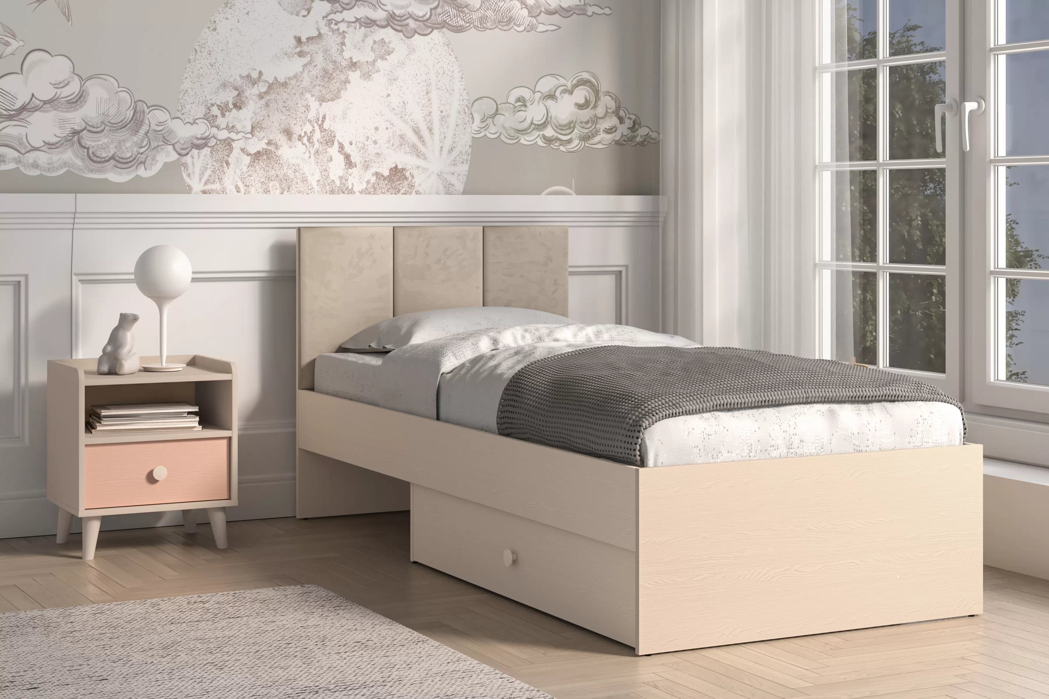 Detská posteľ Marla 90x200 cm - béžový velúr Nice 2 / púštny piesok Posteľ mlodziezowe Marla 90x200 cm - béžový velúr Nice 2 / piasek pustyni