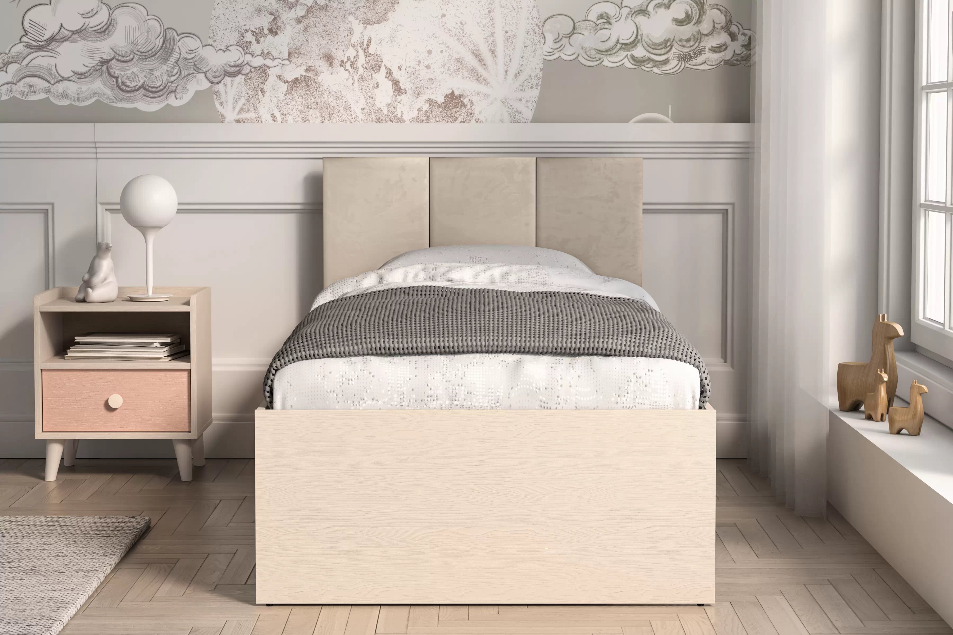 Detská posteľ Marla 90x200 cm - béžový velúr Nice 2 / púštny piesok Posteľ mlodziezowe Marla 90x200 cm - béžový velúr Nice 2 / piasek pustyni