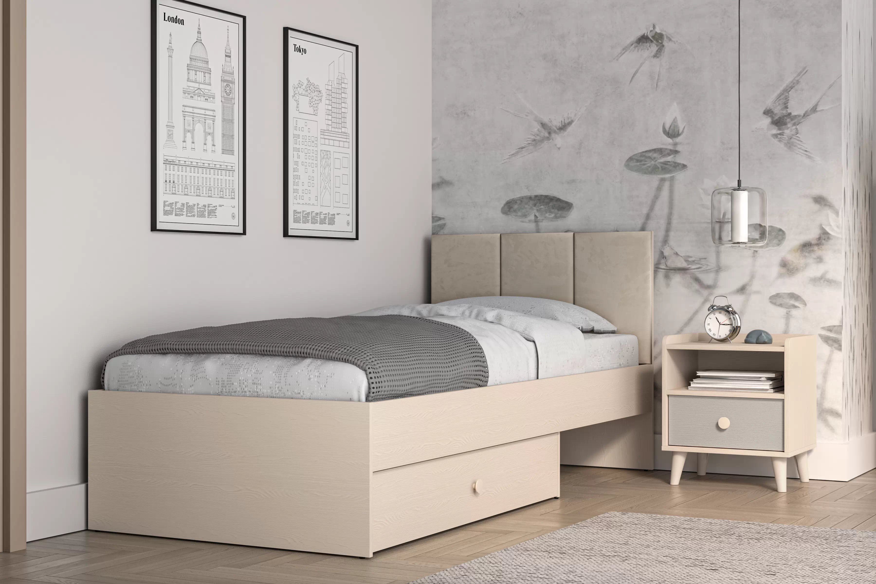 Detská posteľ Marla 90x200 cm - béžový velúr Nice 2 / púštny piesok Posteľ mlodziezowe Marla 90x200 cm - béžový velúr Nice 2 / piasek pustyni