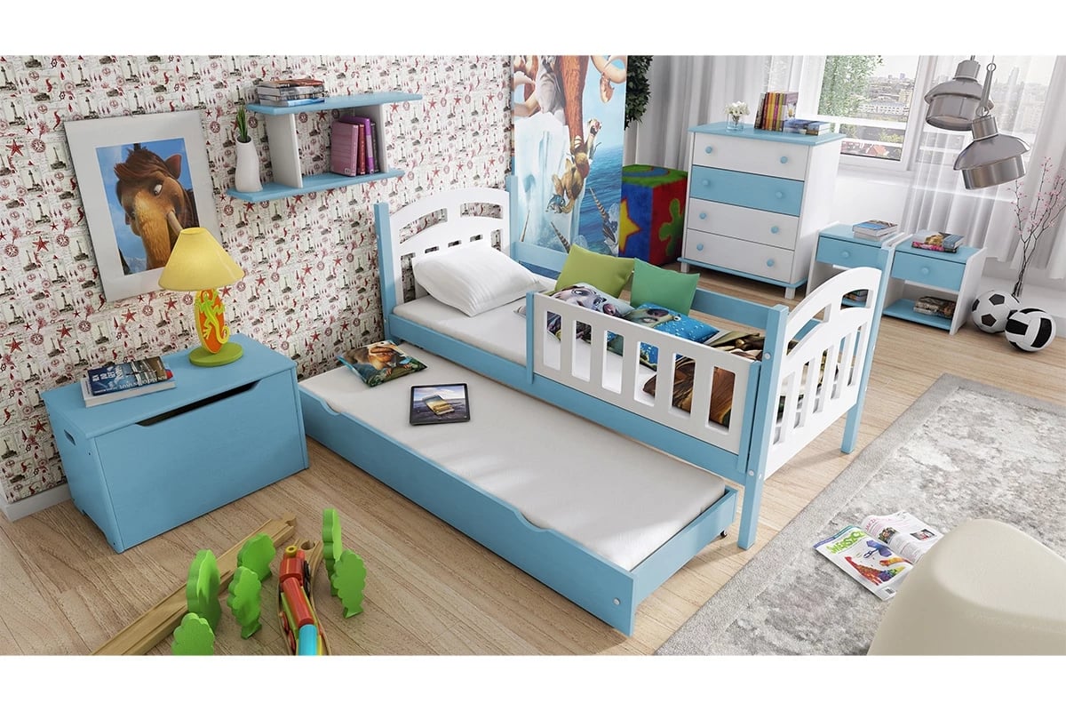 Přízemní postel Nati pro 2 osoby se zásuvkou a funkcí spaní postel do kluky