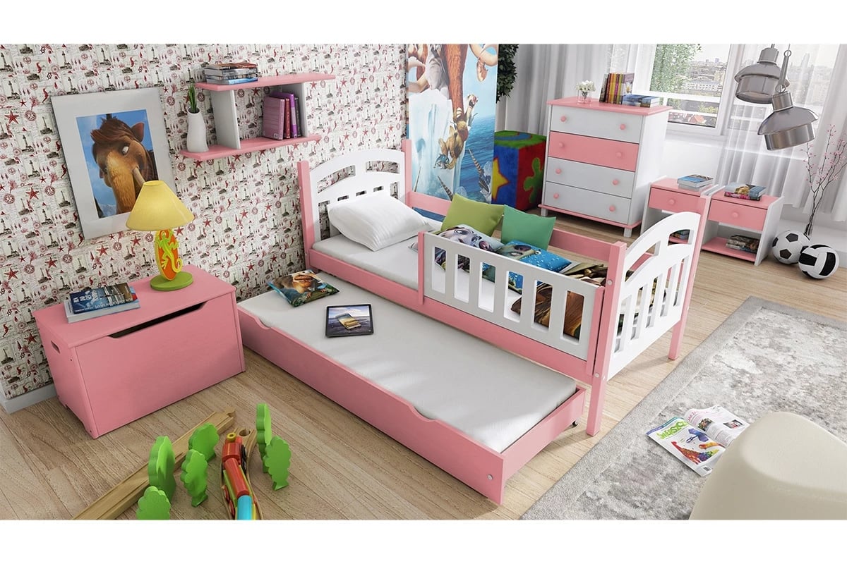 Přízemní postel Nati pro 2 osoby se zásuvkou a funkcí spaní postel do holky