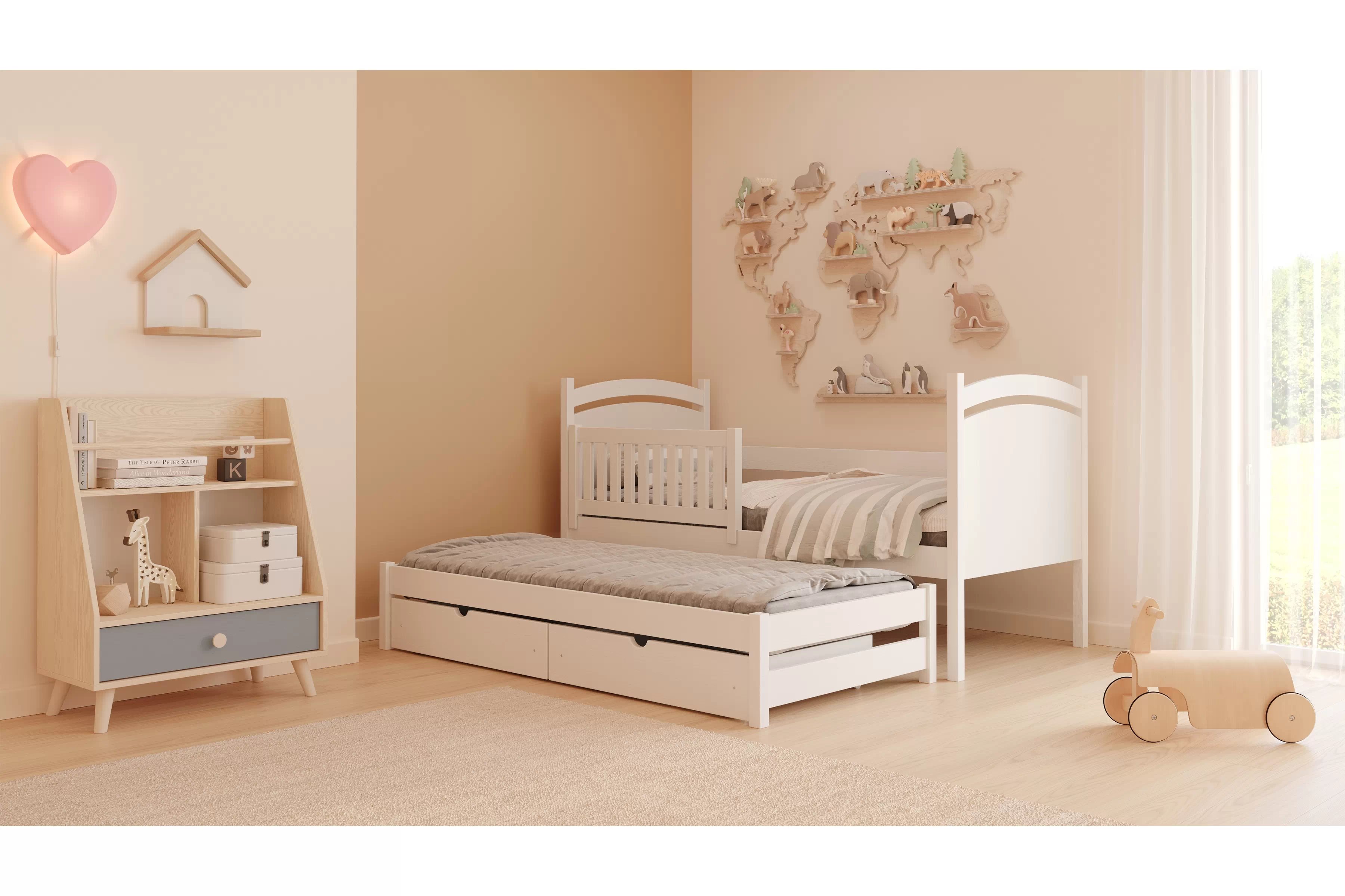 Dětská rozkládací postel Amely s tabulí na fixy 80x190 cm - bílá Postel přízemní Amely 80x190 výsuvná z tablica suchoscieralna - bílá