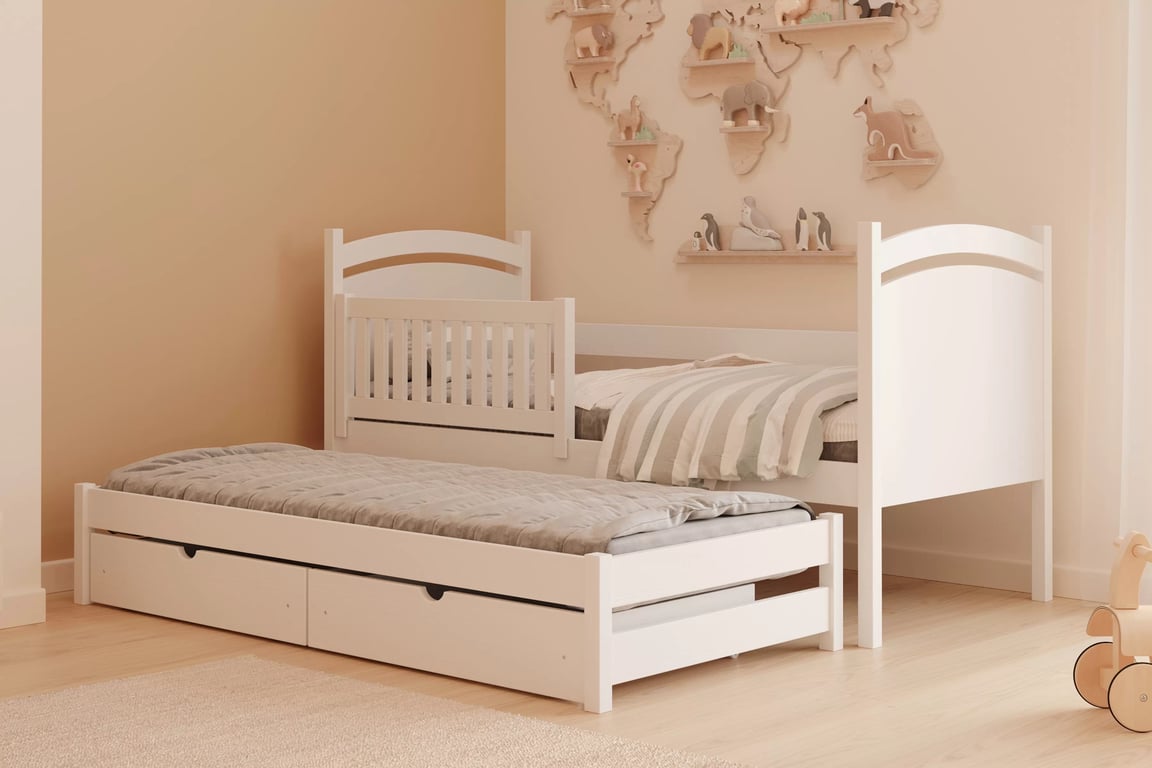Posteľ Amely s prístelkou a tabuľou stierateľnou za sucha - 80x200 cm - biela Posteľ prízemná Amely 80x200 výsuvna z tablica suchoscieralna - Biely