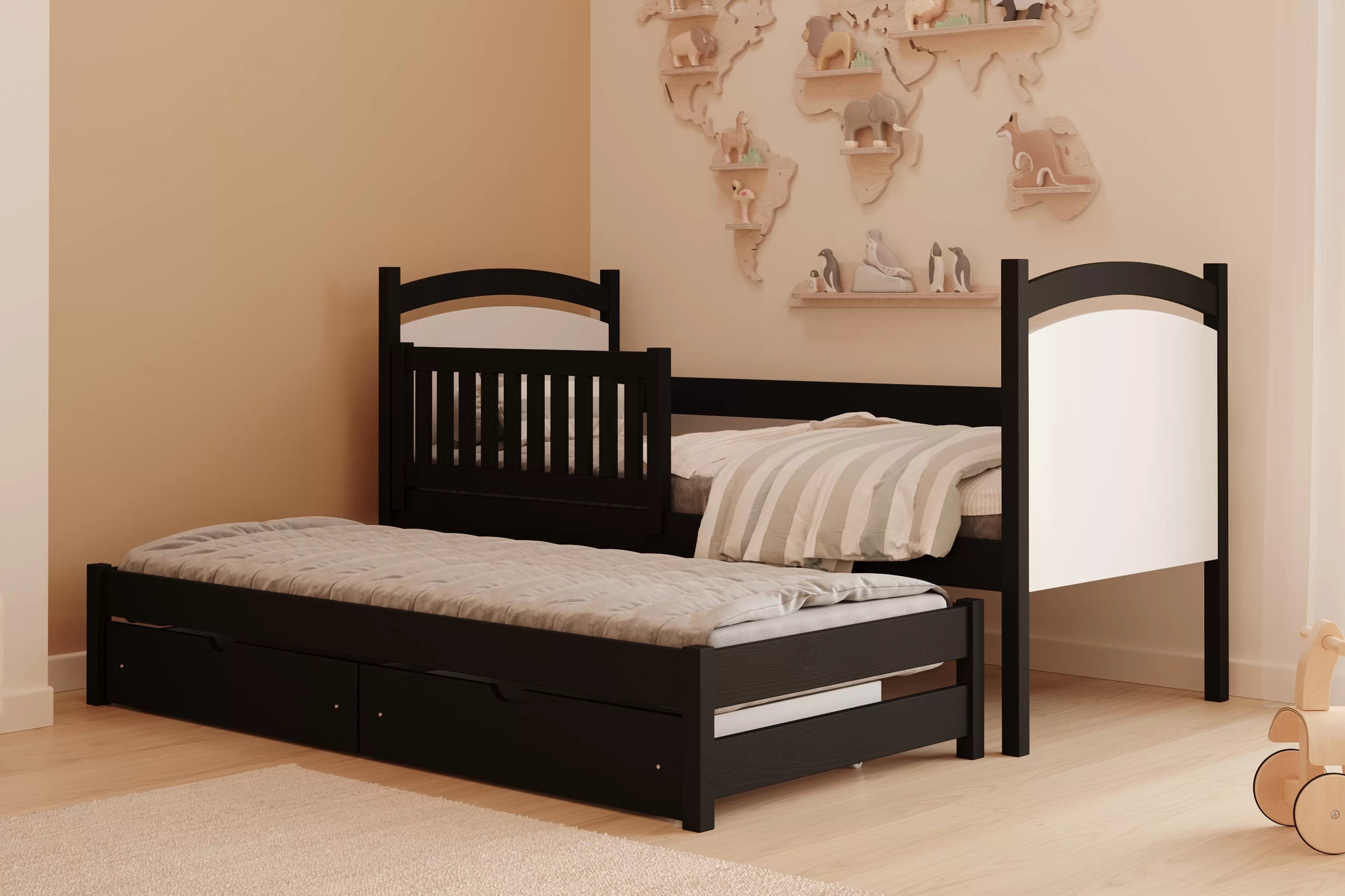 Posteľ Amely s prístelkou a tabuľou stierateľnou za sucha - 80x200 cm - čierna Posteľ prízemná Amely 80x200 výsuvna z tablica suchoscieralna - Čierny