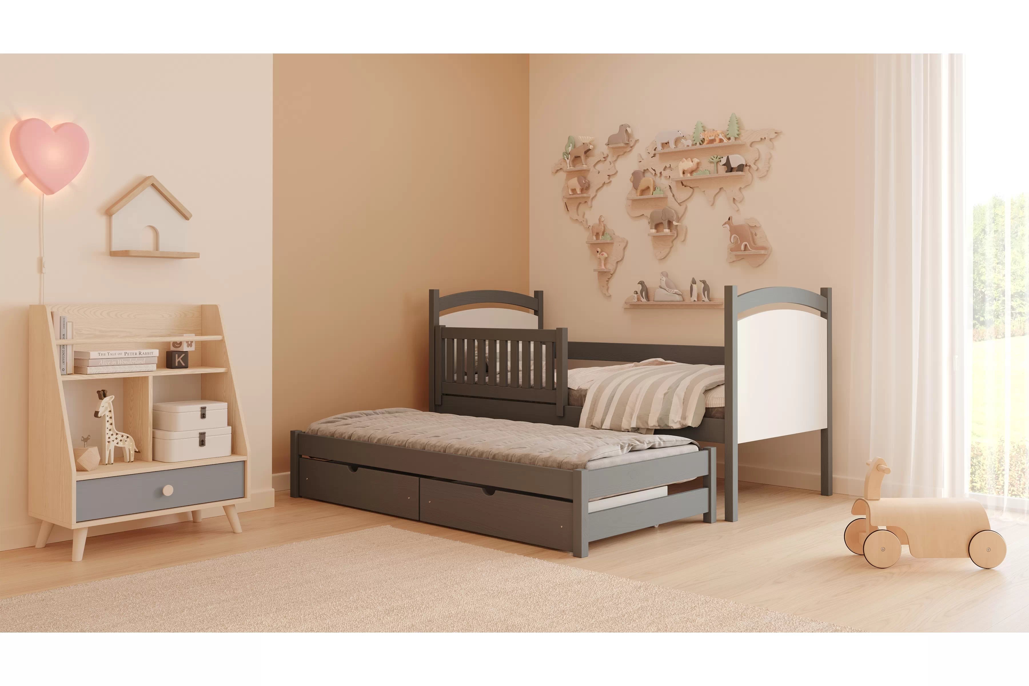 Dětská přízemní výsuvná postel Amely s tabulí na fixy 80x200 cm - grafitová Postel přízemní Amely 80x200 výsuvná z tablica suchoscieralna - grafit
