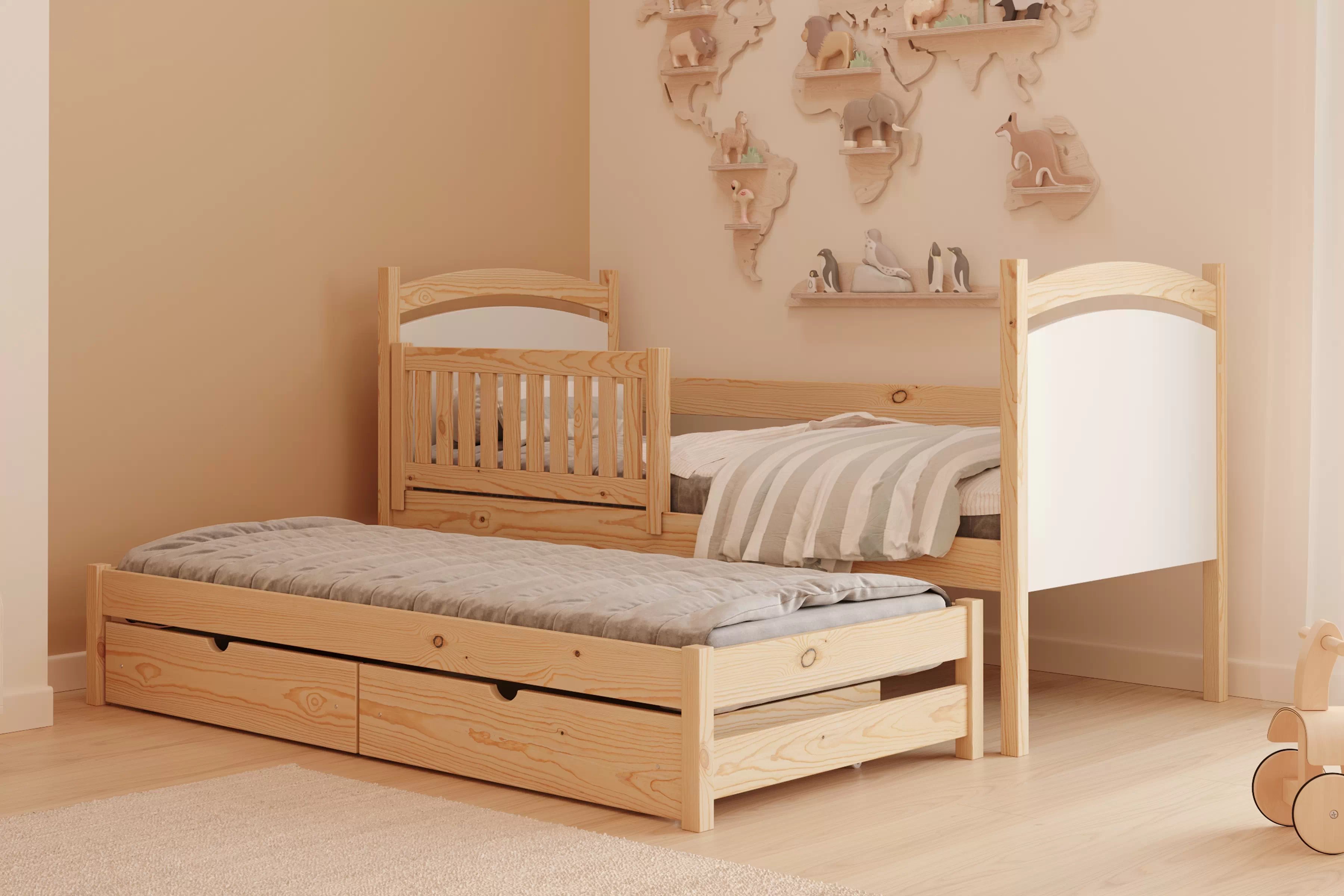 Posteľ s prístelkou s tabuľou Amely - borovica, 90x180 Posteľ prízemná Amely 90x180 výsuvna z tablica suchoscieralna - Borovica