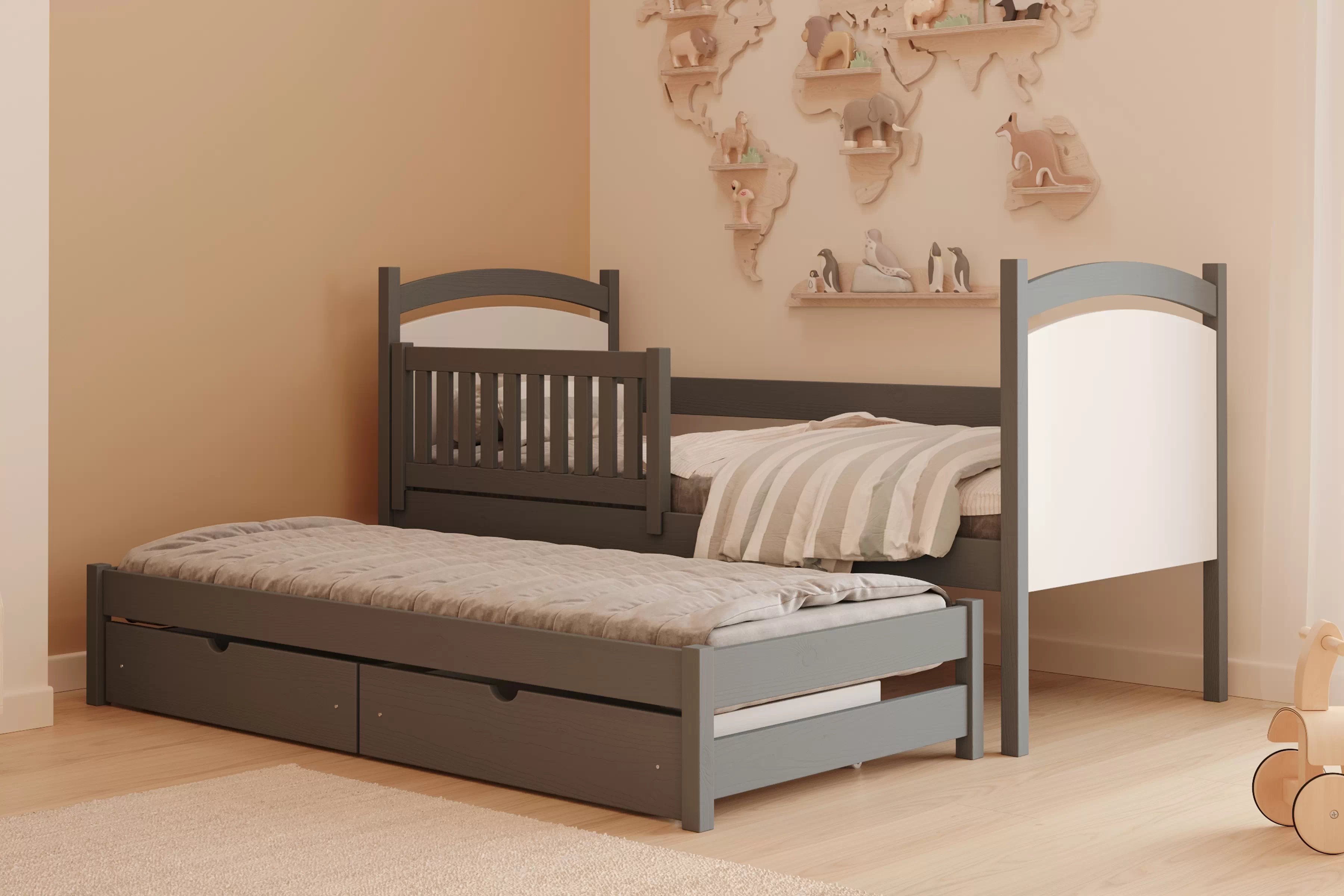 Posteľ Amely s prístelkou a tabuľou stierateľnou za sucha - 90x200 - grafitová Posteľ prízemná Amely 90x200 výsuvna z tablica suchoscieralna - grafit