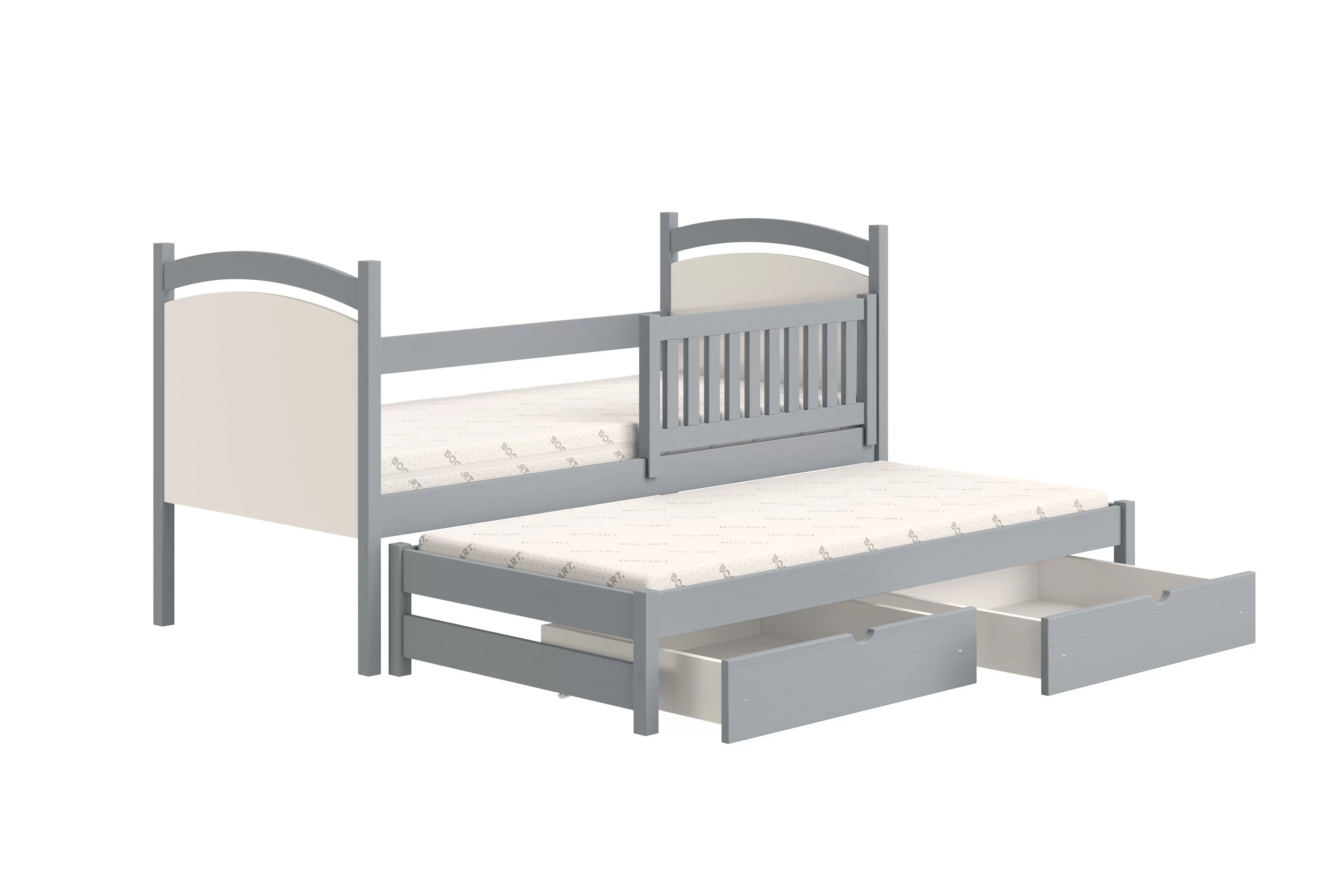 Posteľ s prístelkou s tabuľou Amely - šedý, 90x200 Posteľ prízemná Amely 90x200 výsuvna z tablica suchoscieralna - šedý