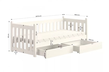 Detská posteľ Swen zásuvkami - 80x200 cm - biela Posteľ prízemná drevená Swen - wymiar 80x200