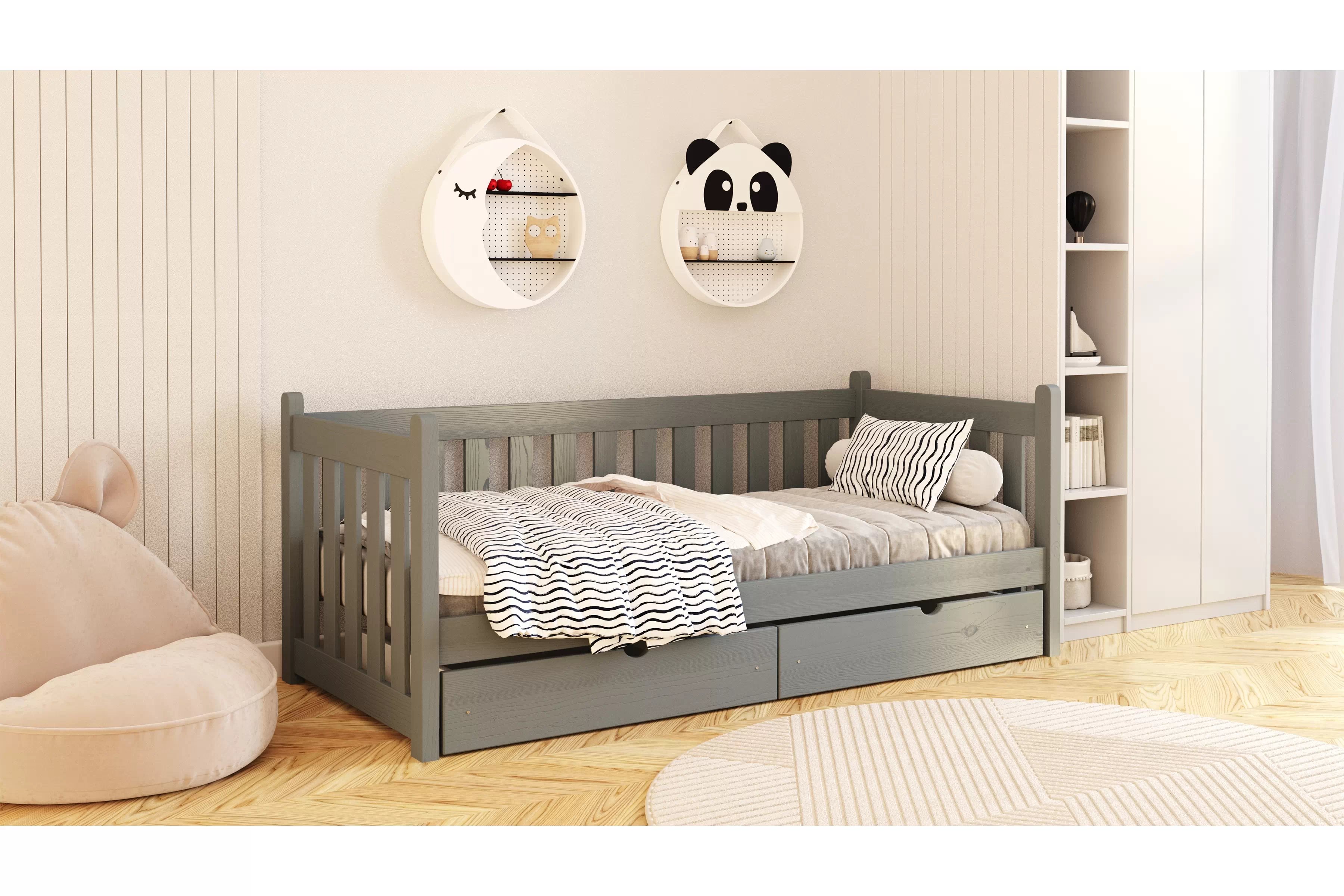 Dětská postel Swen 70x140 cm se zásuvkami - grafitová Postel přízemní Swen 70x140 se zásuvkami - grafit