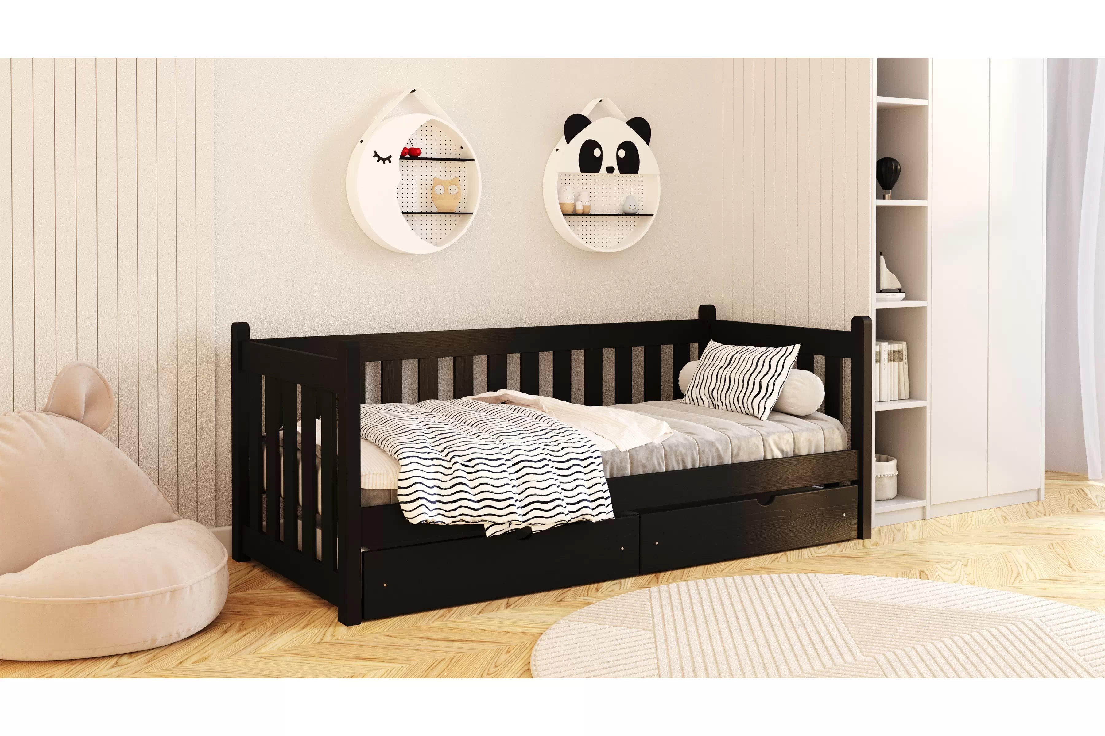 Dětská postel Swen 80x180 cm se zásuvkami - černá Postel přízemní Swen 80x180 se zásuvkami - černá