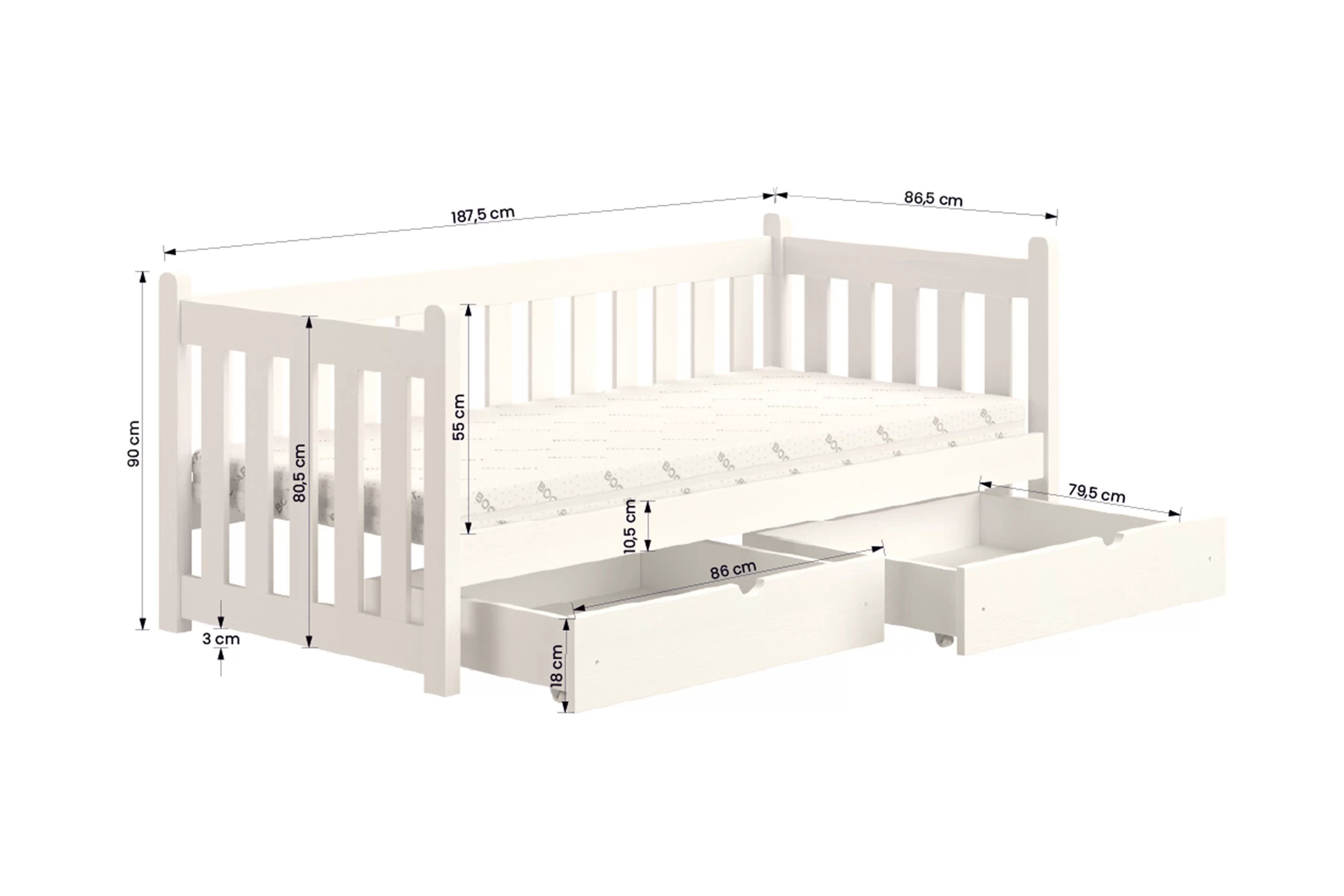 Dětská postel Swen 80x180 cm se zásuvkami - grafitová Postel přízemní Swen 80x180 se zásuvkami - grafit 