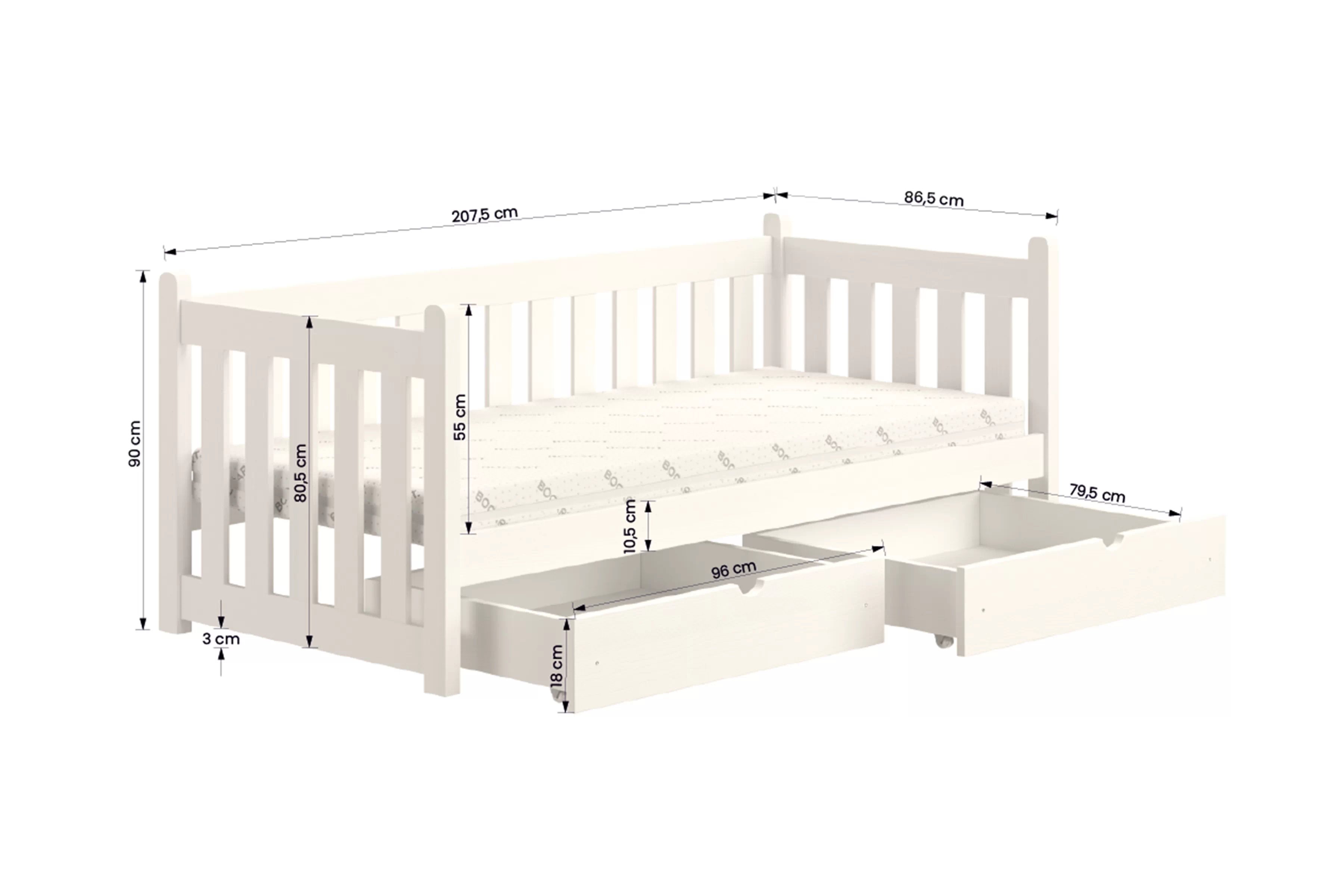 Dětská postel Swen 80x200 cm se zásuvkami - bílá Postel přízemní Swen 80x200 se zásuvkami - bílá