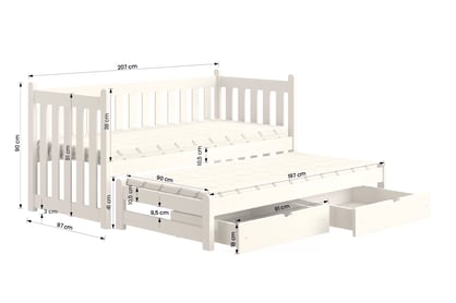 Dětská výsuvná postel Swen 90x200 cm se zásuvkami - bílá Postel přízemní Swen 90x200 výsuvná se zásuvkami - bílá 