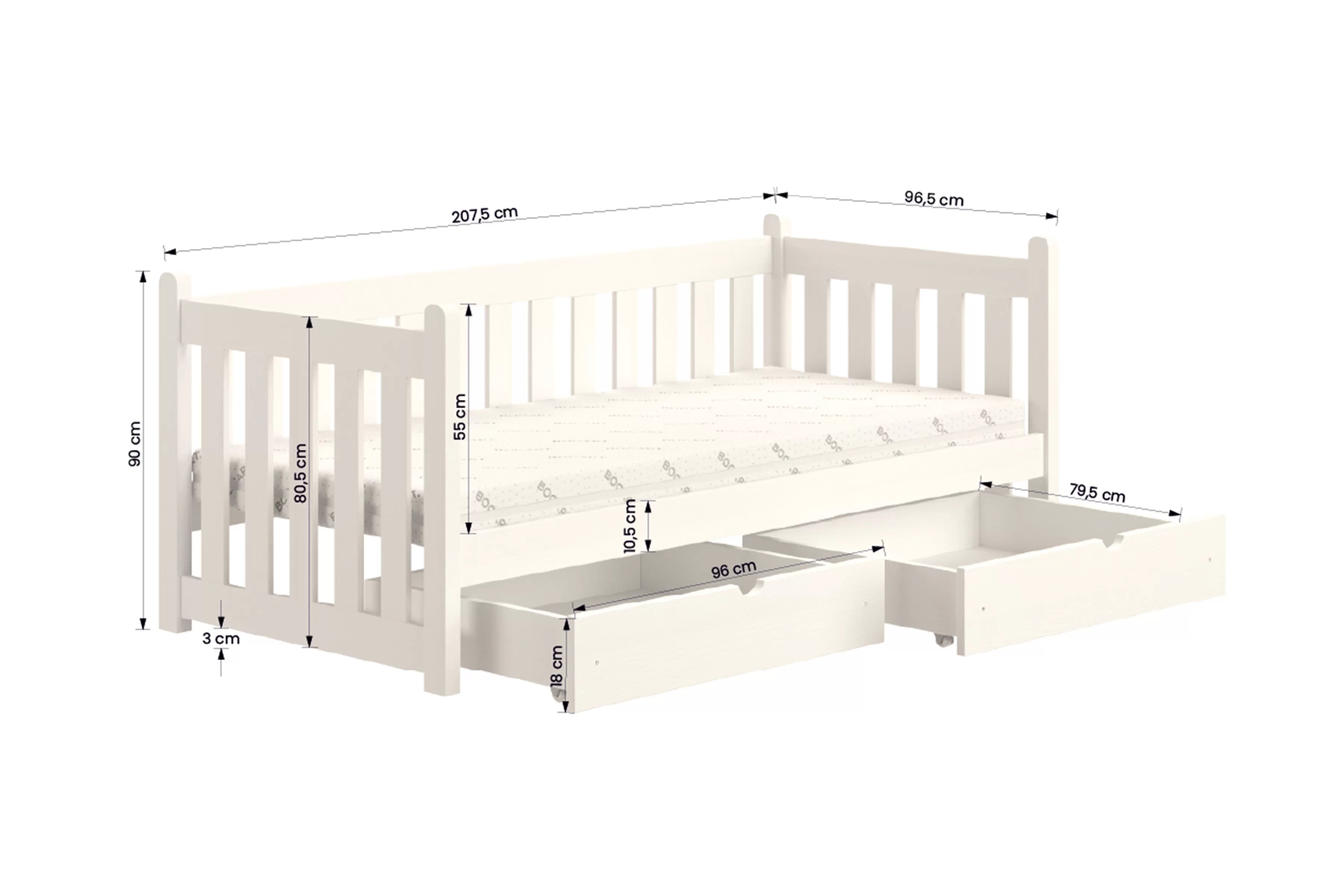Dětská postel Swen 90x200 cm se zásuvkami - bílá Postel přízemní Swen 90x200 se zásuvkami - bílá  