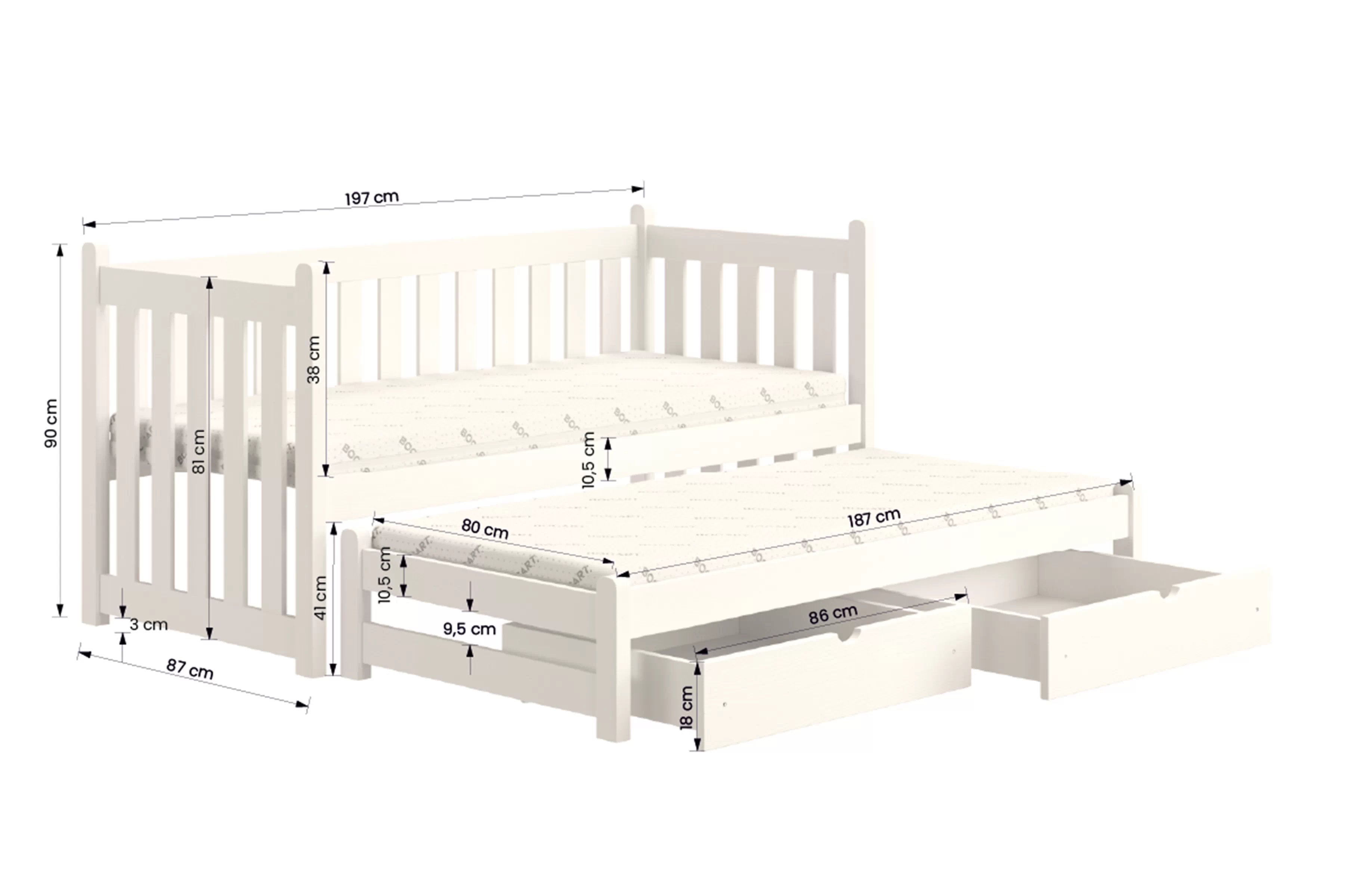 Výsuvná dětská postel Swen 80x190 cm se zásuvkami - borovice Postel přízemní Swen výsuvná se zásuvkami - borovice / 80x190