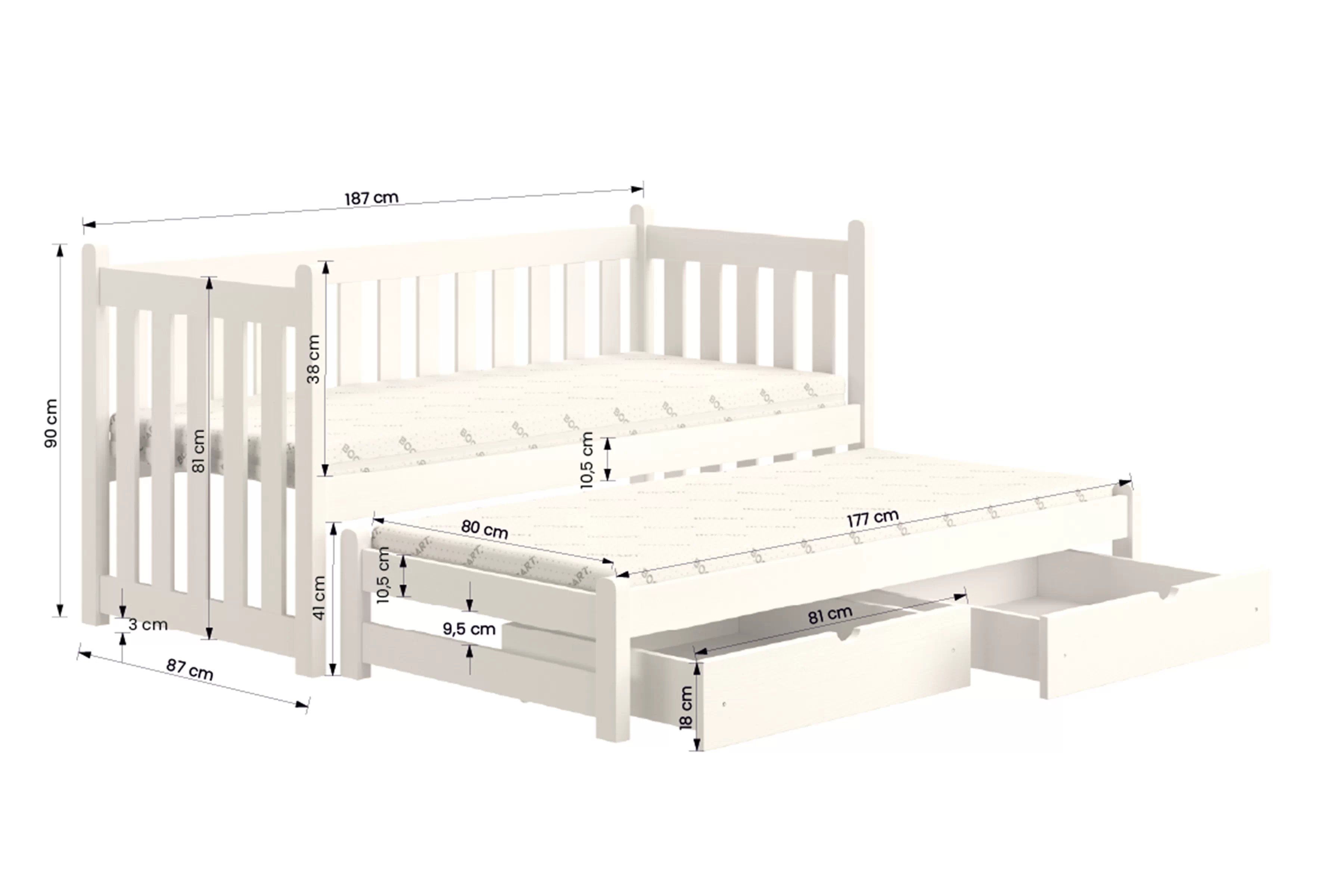 Výsuvná dětská postel Swen 80x180 cm se zásuvkami - šedá Postel přízemní Swen výsuvná se zásuvkami - šedá / 80x180