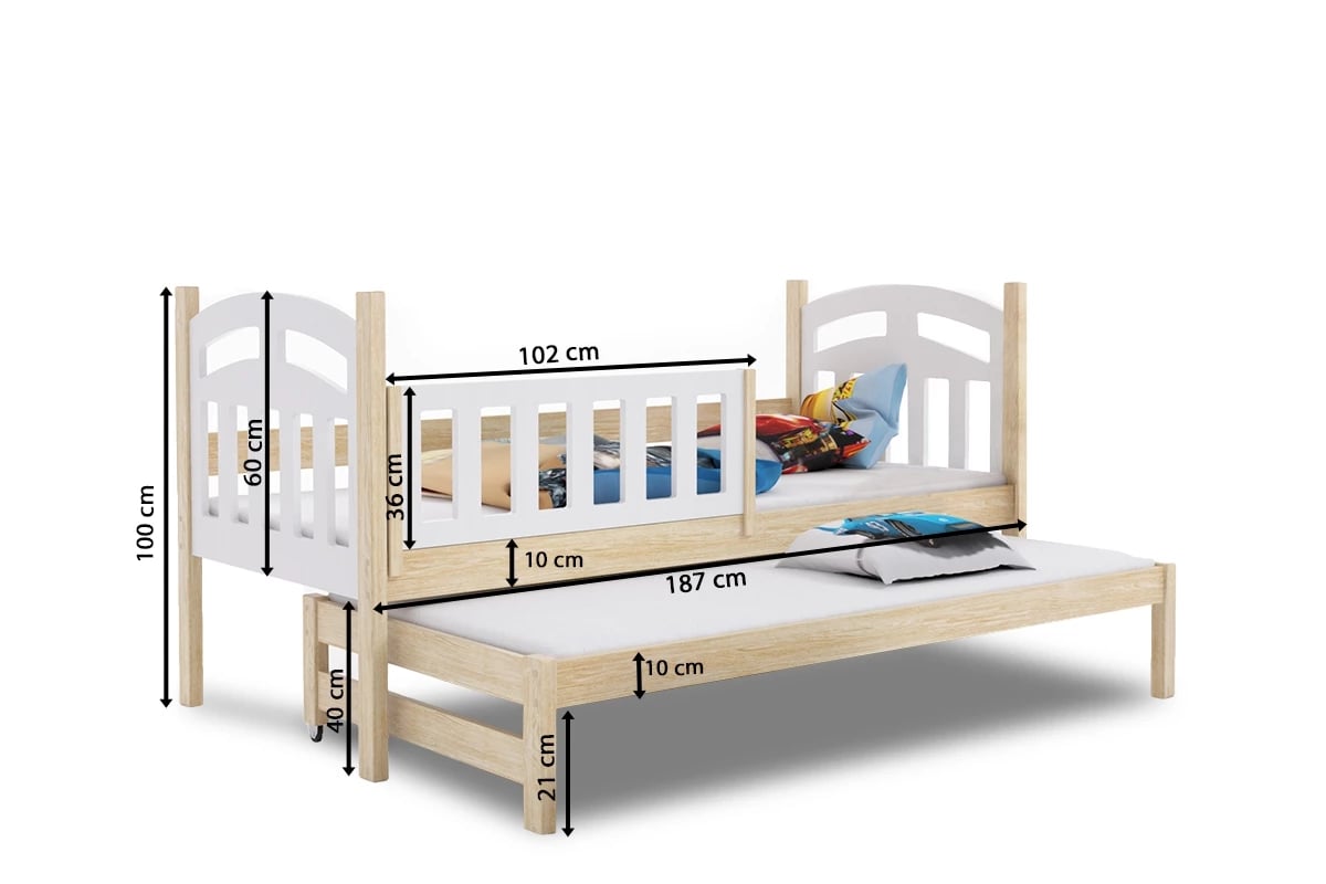Vysúvacia jednoposchodovú posteľ Nati pre dve osoby Posteľ prízemná výsuvna 2 osobné Nati - Rozmery