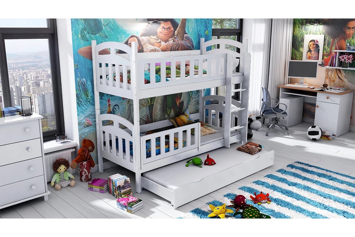 Patrová postel Nati pro 3 osoby se zásuvkou a funkcí rozkladu postel patrová výsuvná