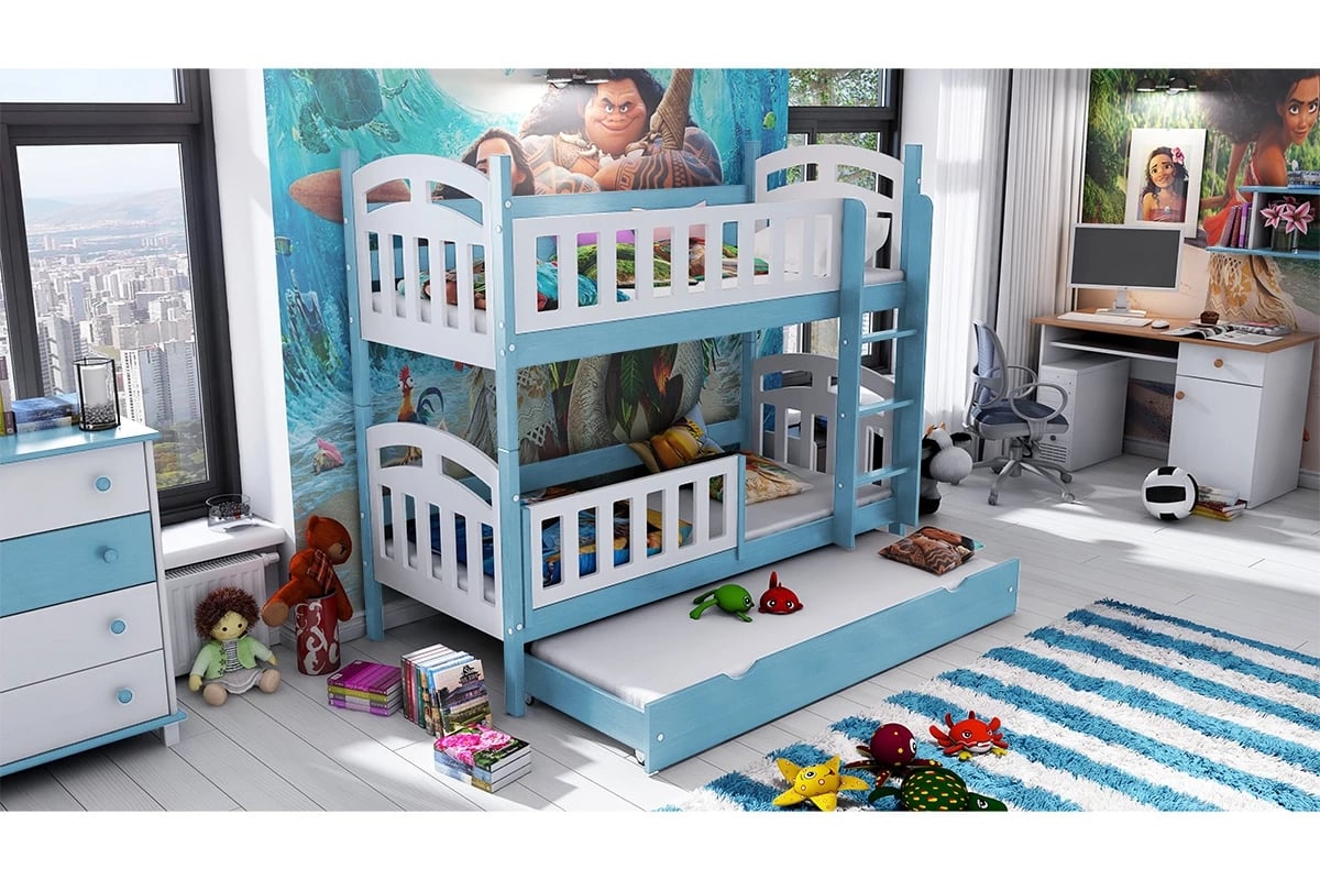 Patrová postel Nati pro 3 osoby se zásuvkou a funkcí rozkladu postel patrová do chlapce