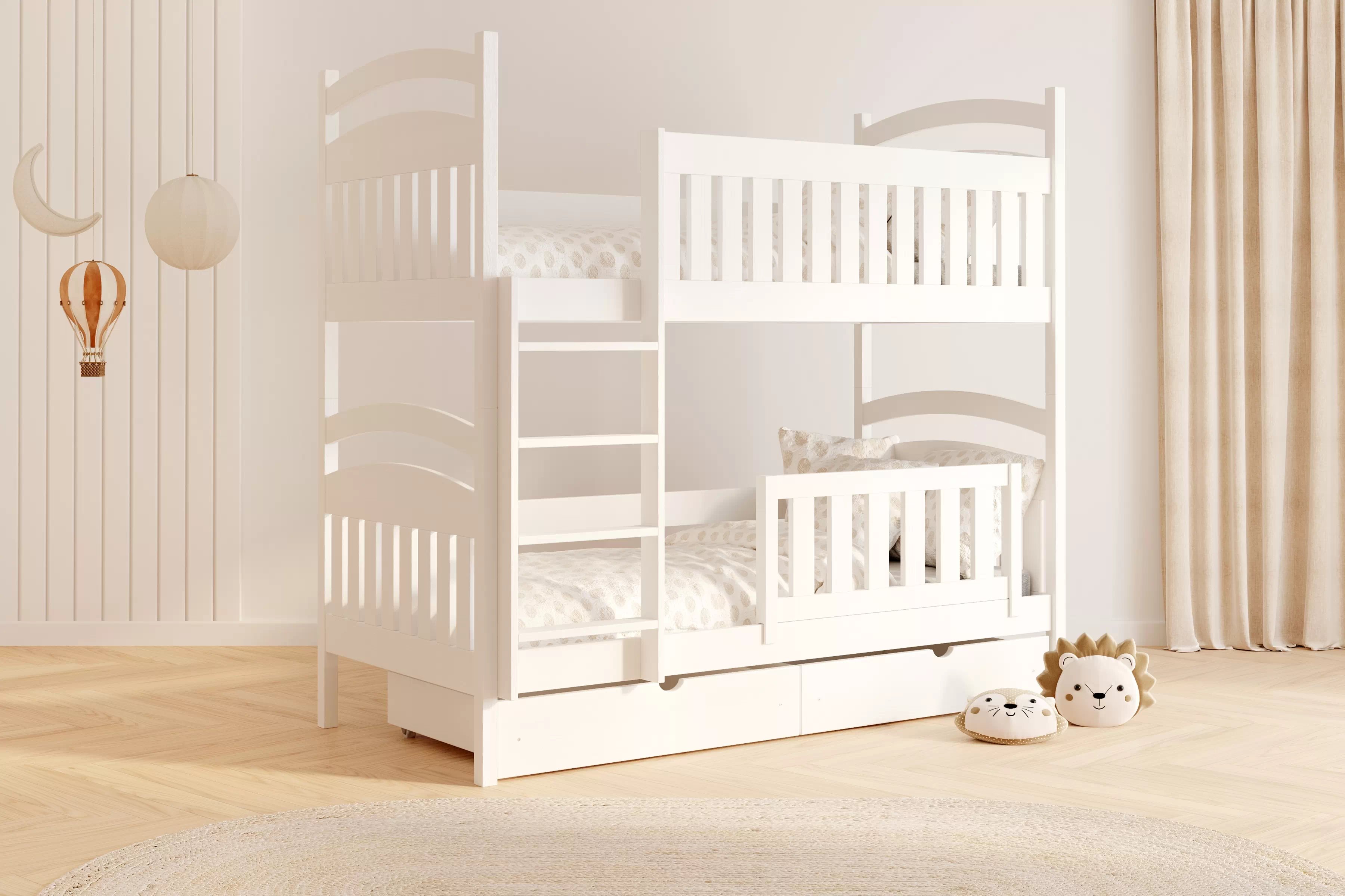Detská poschodová posteľ Amely s zásuvkami 80x200 cm - biela Posteľ poschodová Amely 80x200 so zásuvkami - Biely