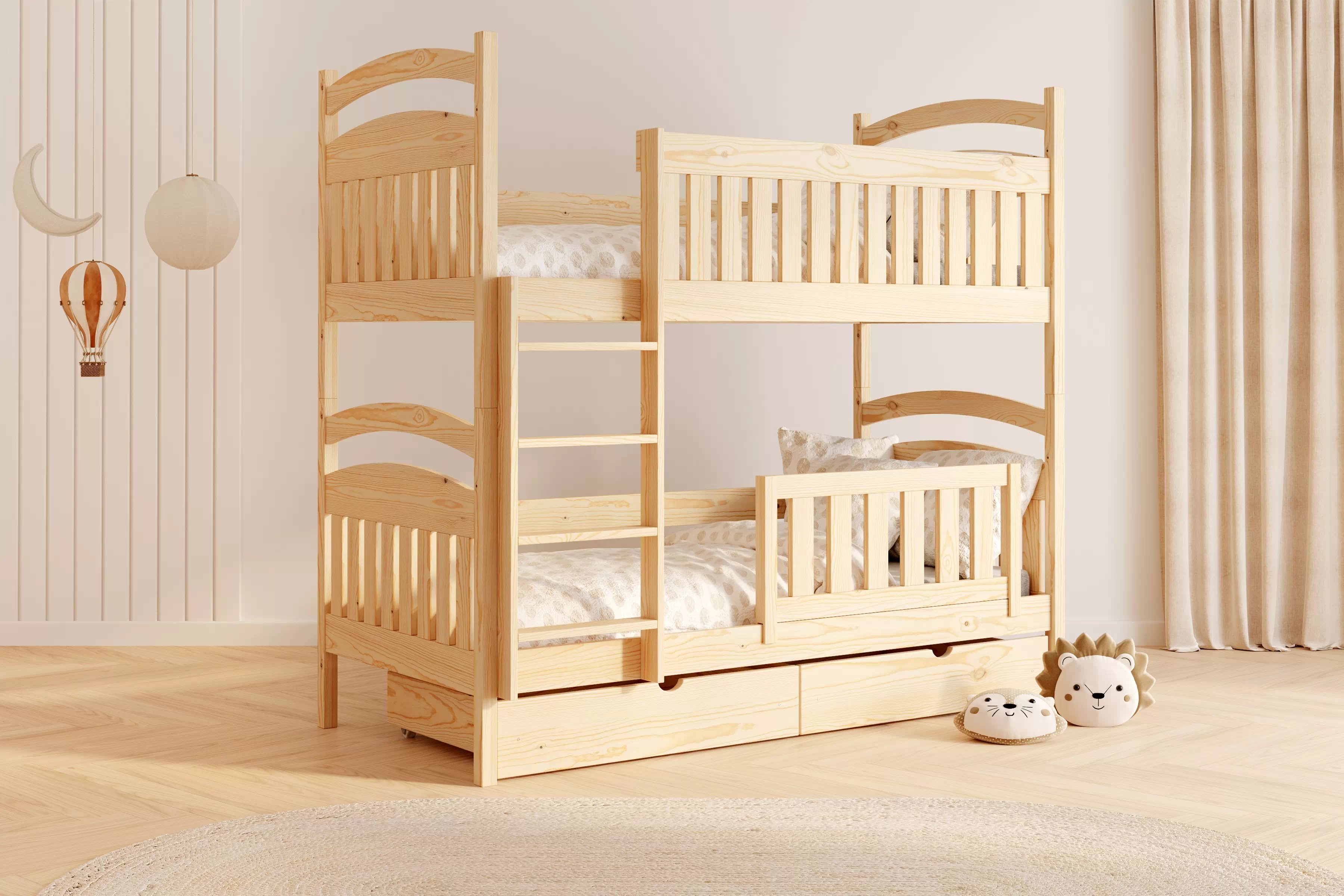 Dřevěná patrová postel Amely 90x200 cm - borovice Postel patrová  Amely 90x200 se zásuvkami - borovice