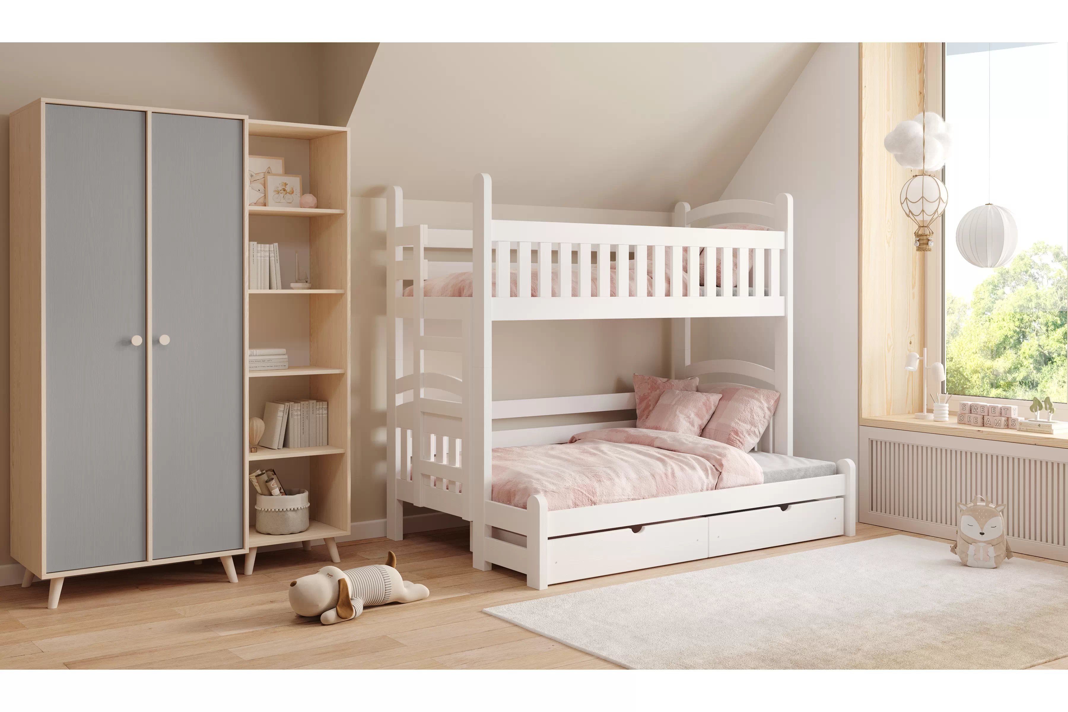 Poschodová posteľ Amely Maxi ľavá - 80x200/120x200 cm - biela Posteľ poschodová Amely Maxi 80x200/120x200 ľavá strana - Biely