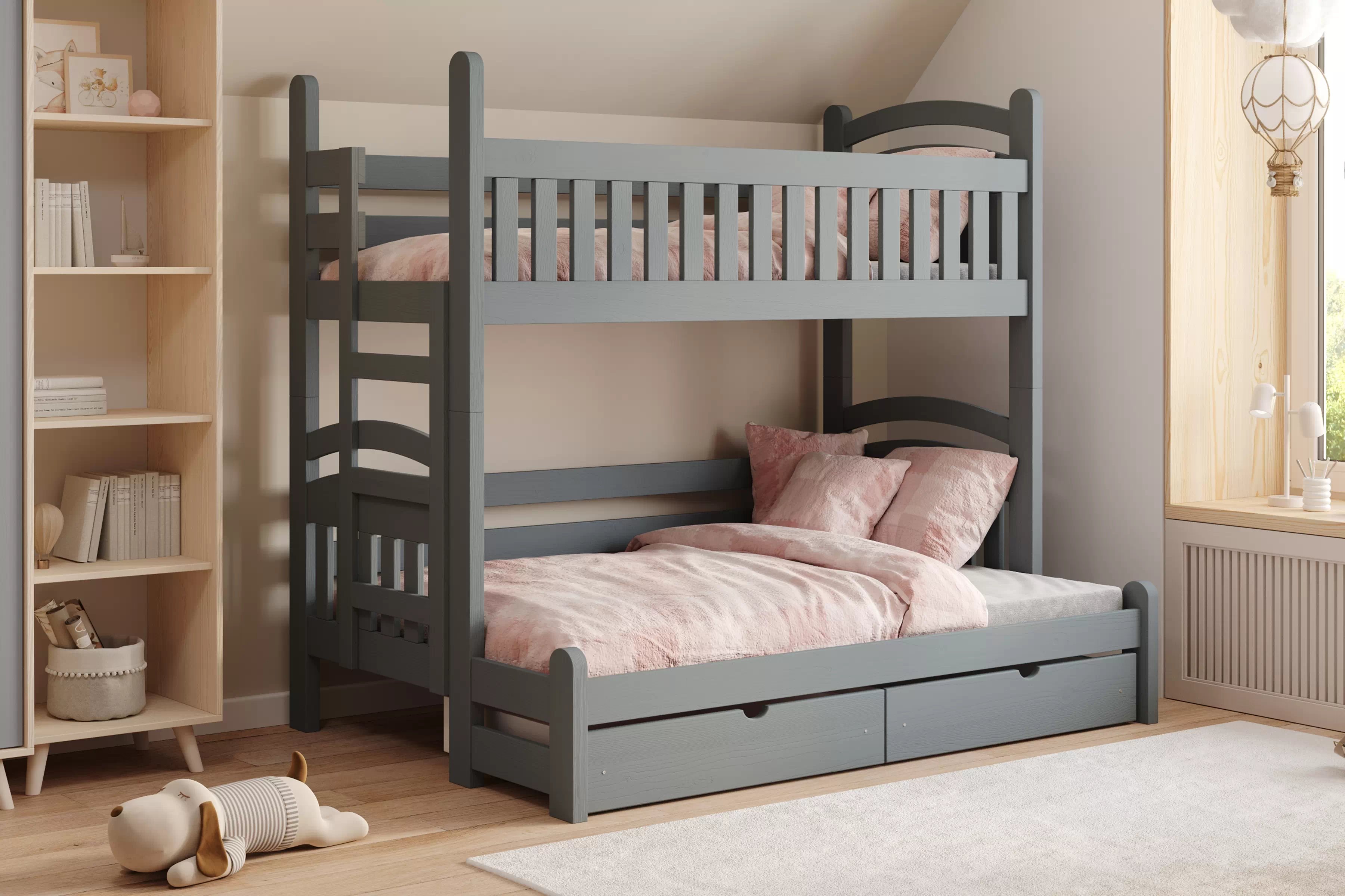 Poschodová posteľ Amely Maxi ľavá - 80x200/120x200 cm - grafitová Posteľ poschodová Amely Maxi 80x200/120x200 ľavá strana - grafit