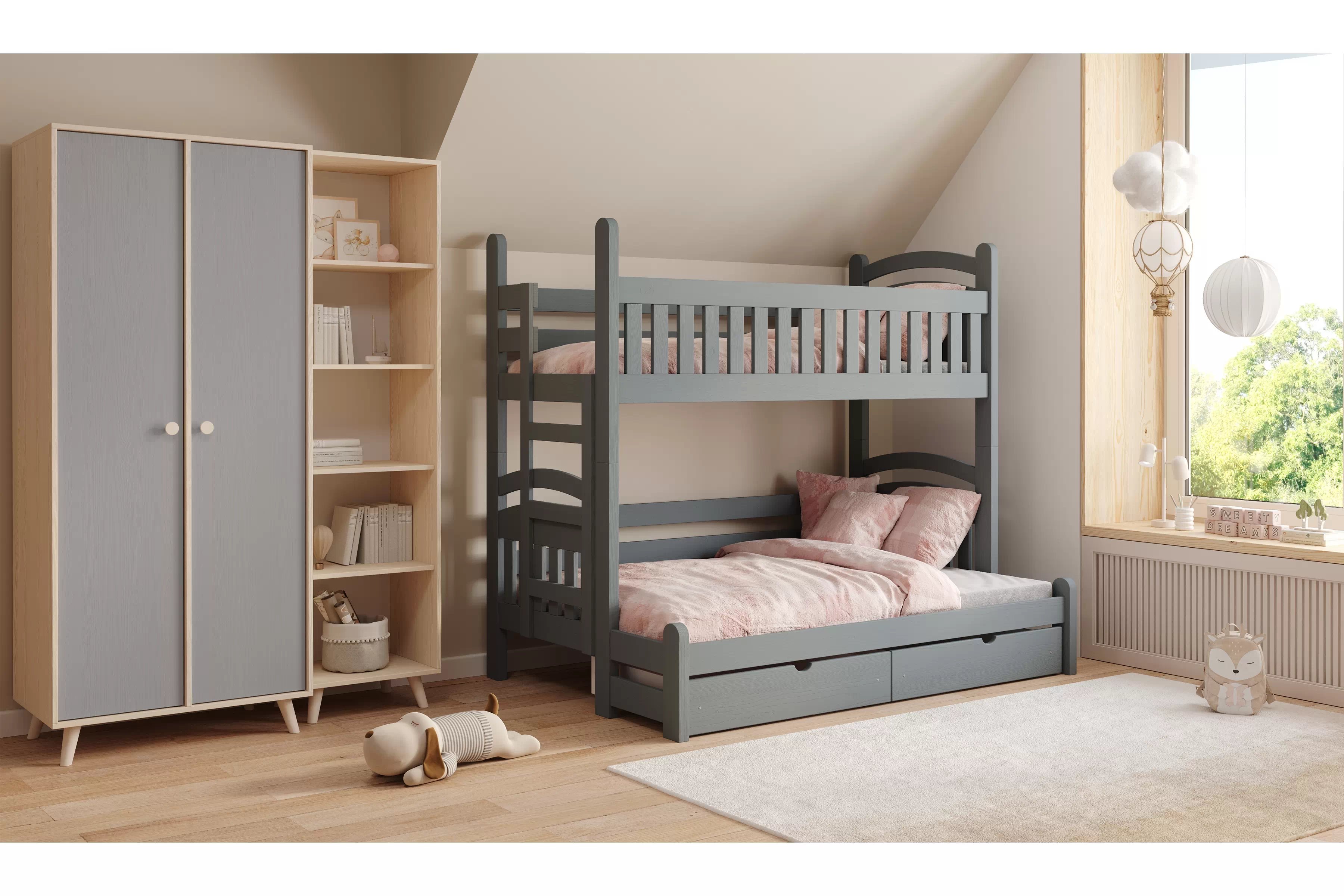 Poschodová posteľ Amely Maxi ľavá - 80x200/120x200 cm - grafitová Posteľ poschodová Amely Maxi 80x200/120x200 ľavá strana - grafit