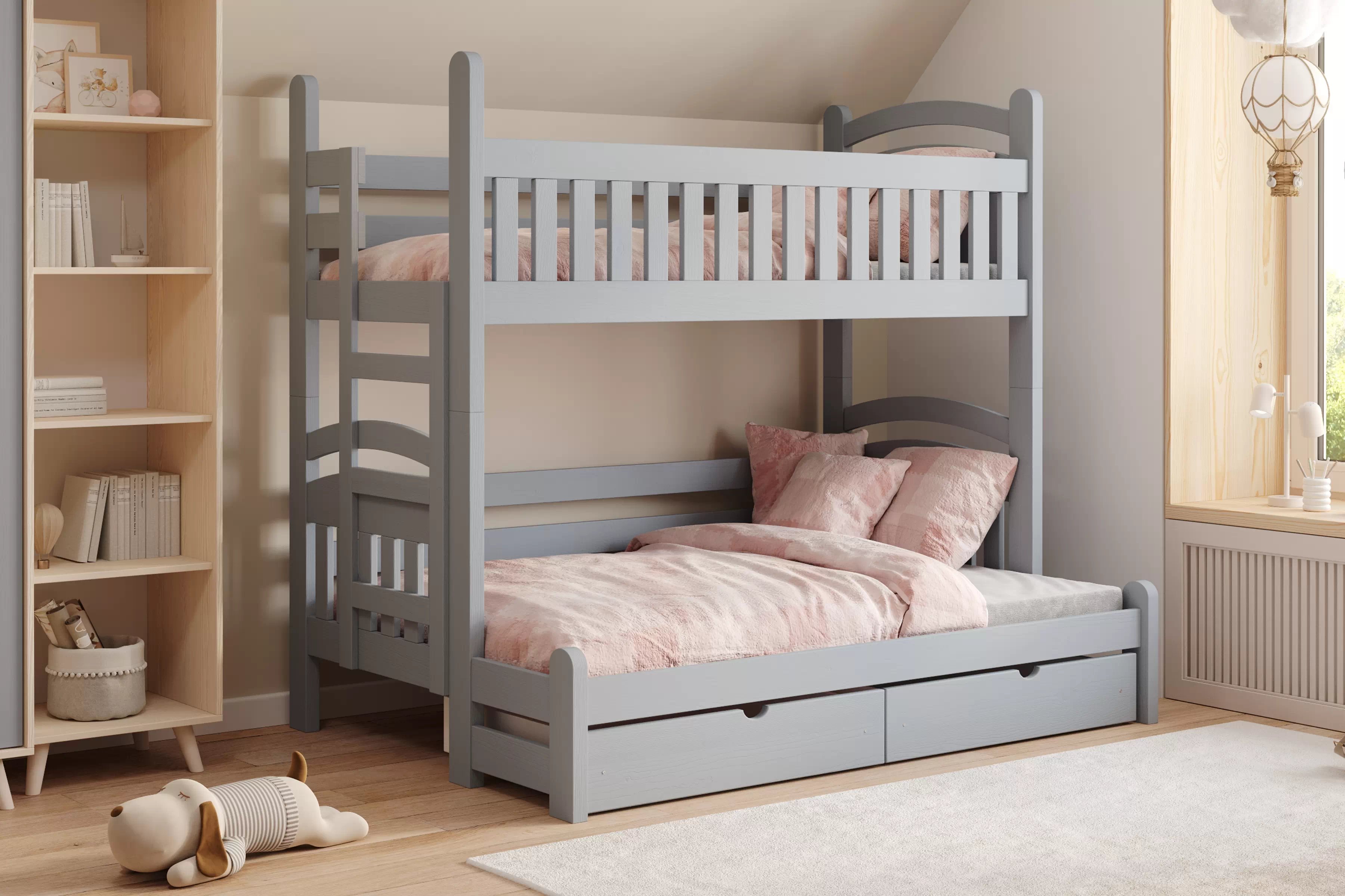 Poschodová posteľ Amely Maxi ľavá - 80x200/120x200 cm - šedá Posteľ poschodová Amely Maxi 80x200/120x200 ľavá strana - šedý