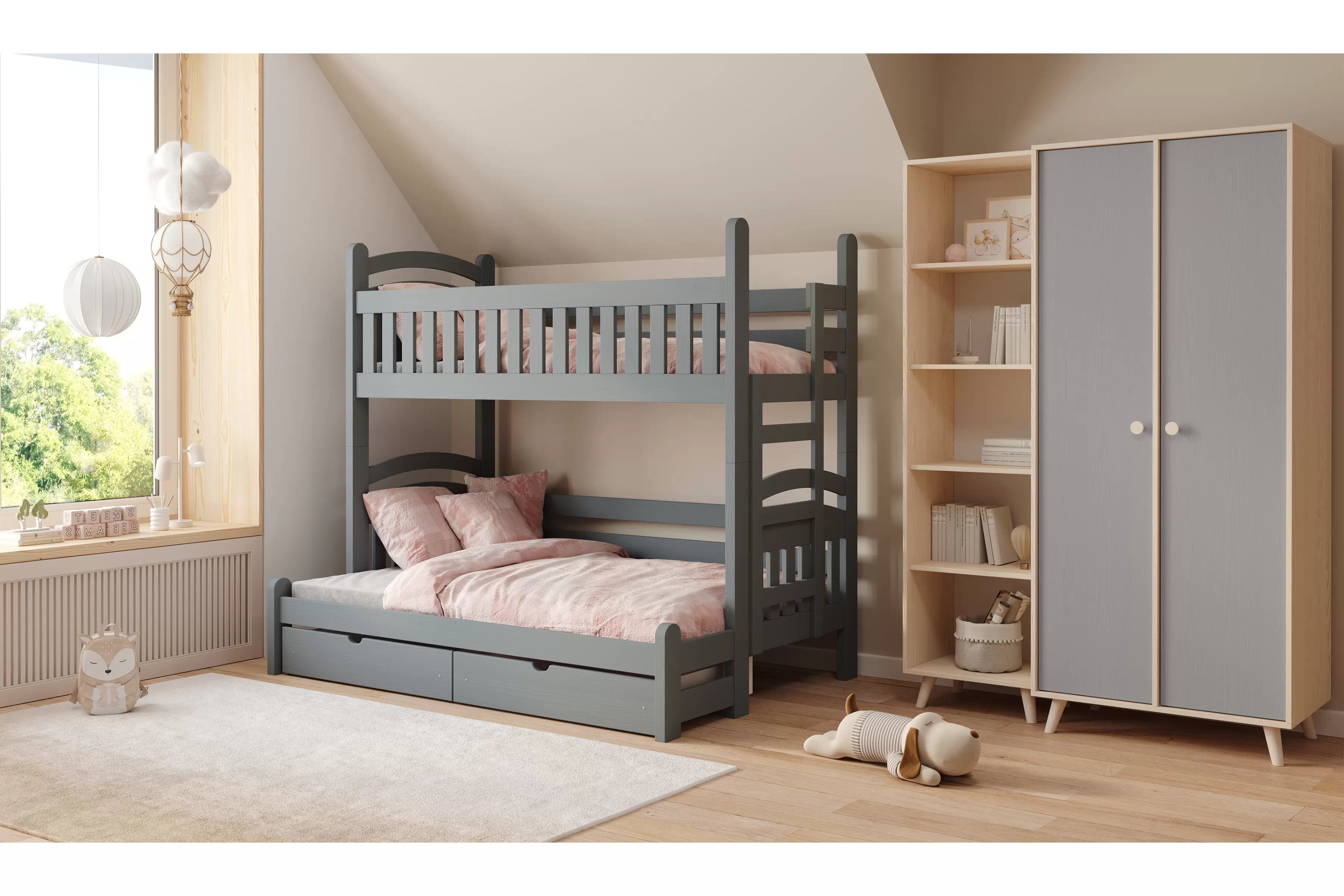 Patrová postel Amely Maxi pravá 80x200 / 120x200 cm - grafitová Postel patrová  Amely Maxi 80x200/120x200 pravá - grafit