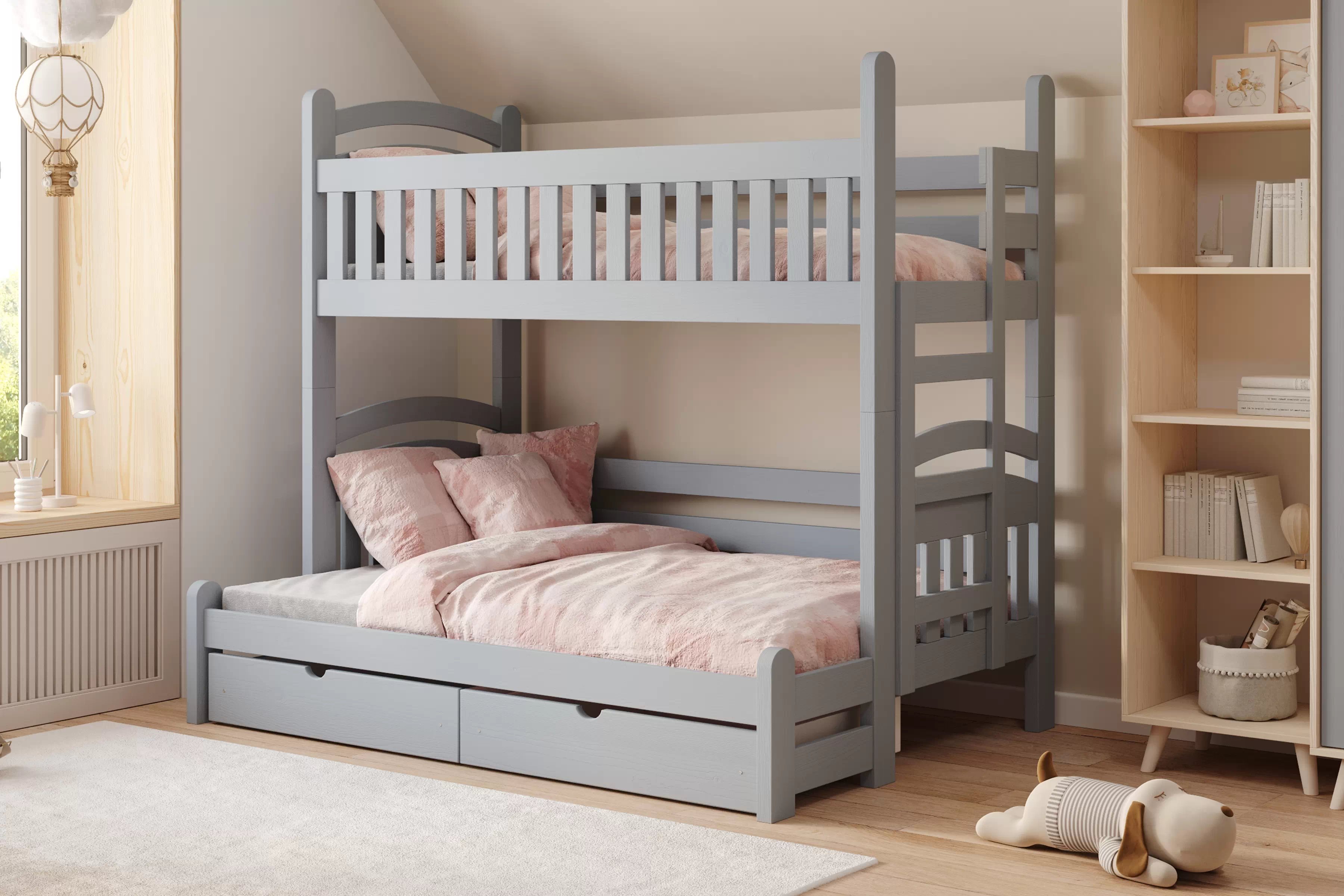 Poschodová posteľ Amely Maxi pravá - 80x200/120x200 cm - šedá Posteľ poschodová Amely Maxi 80x200/120x200 pravá strana - šedý