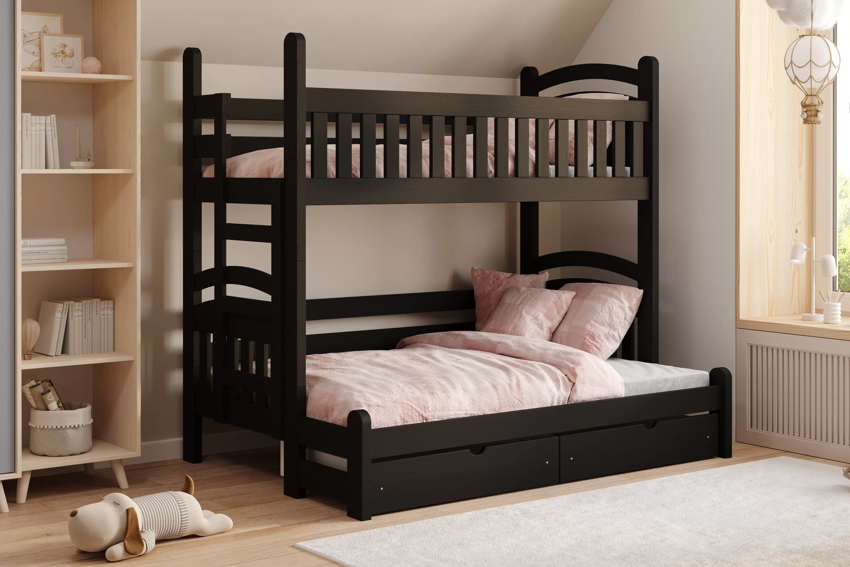 Patrová postel Amely Maxi levá 80x200 / 140x200 cm - černá Postel patrová  Amely Maxi 80x200/140x200 levá - černá