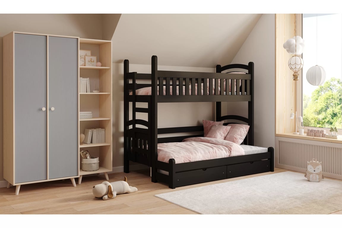 Poschodová posteľ Amely Maxi ľavá - 80x200/140x200 cm - čierna Posteľ poschodová Amely Maxi 80x200/140x200 ľavá strana - čierny
